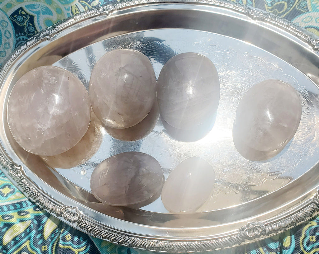 Blue Rose Quartz with Rainbows Crystal Palm Stone, Blue Rose Quartz Crystals, Crystal, Gifts