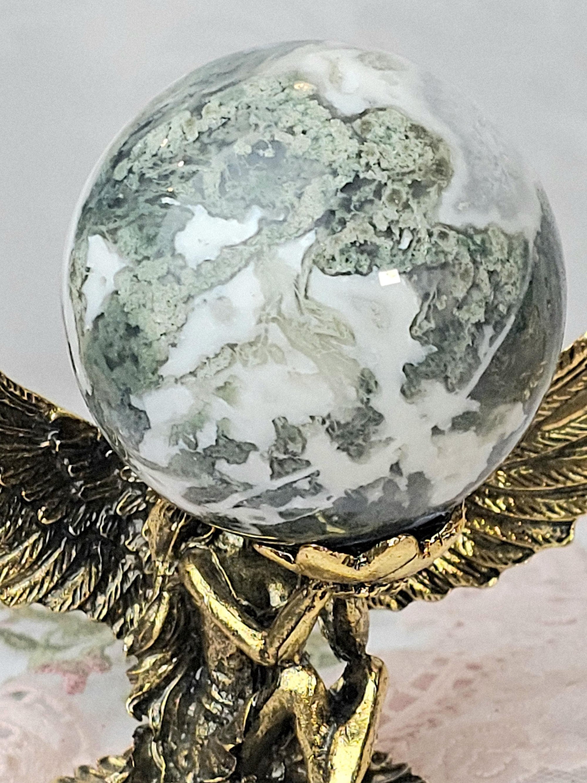Moss Agate Crystal Sphere, Calming Stone, 2.25 inch