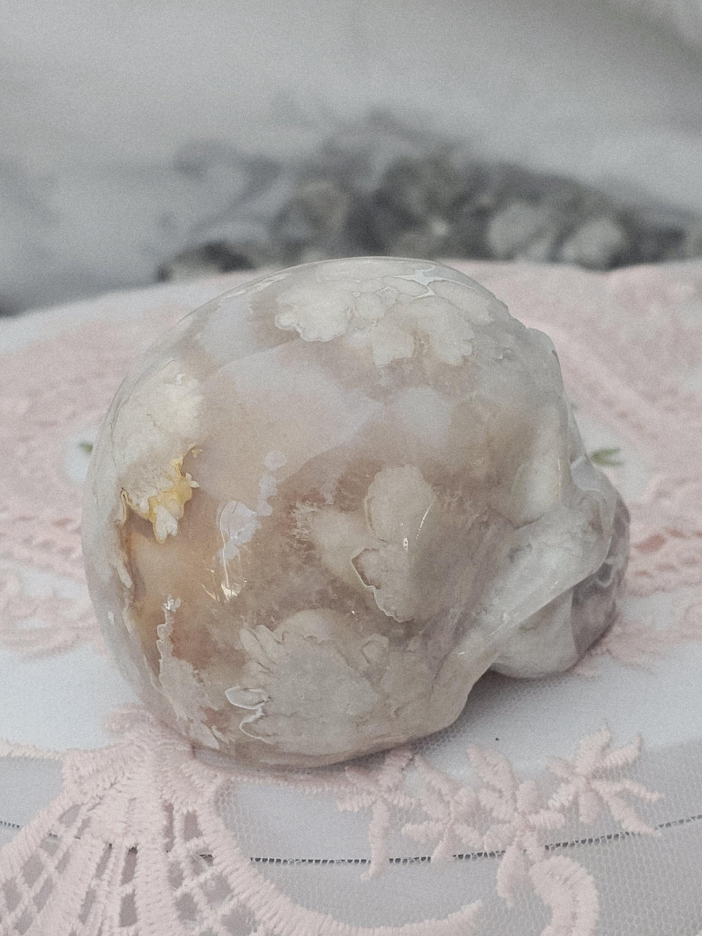 Flower Agate Skull  / Cherry Blossom / High Quality / Crystal Energy / Chakra Stone / Crystal Healing / Meditation Stone