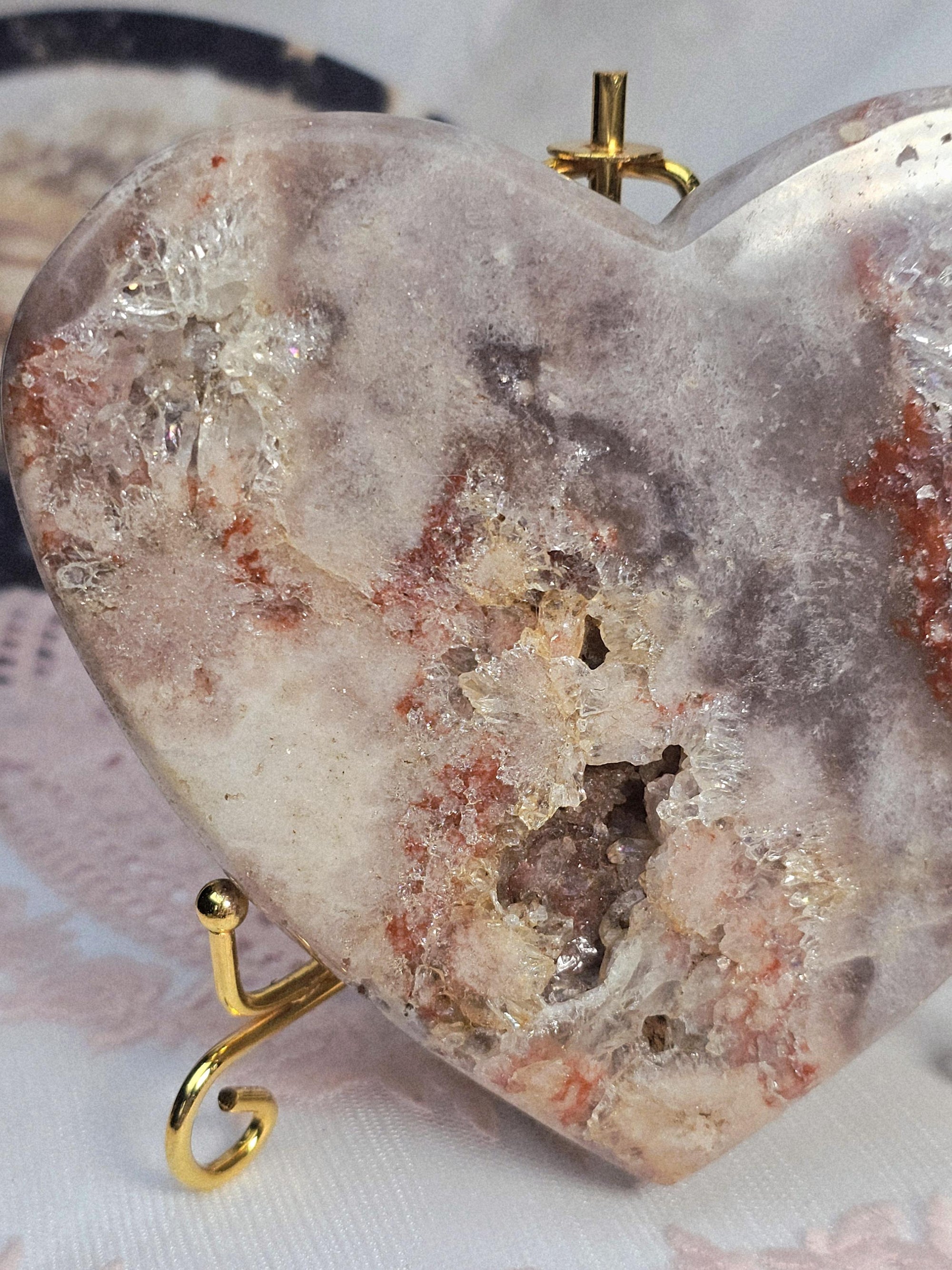 Pink Amethyst Druzy Heart, Brazilian Crystal, Rose Gold Stand