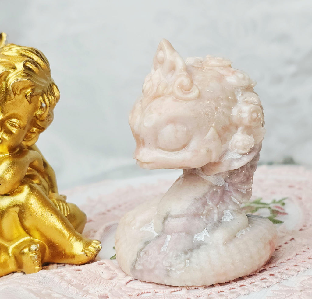 Pink Opal Dragon Snake Crystal Sculpture, Lucky Stone