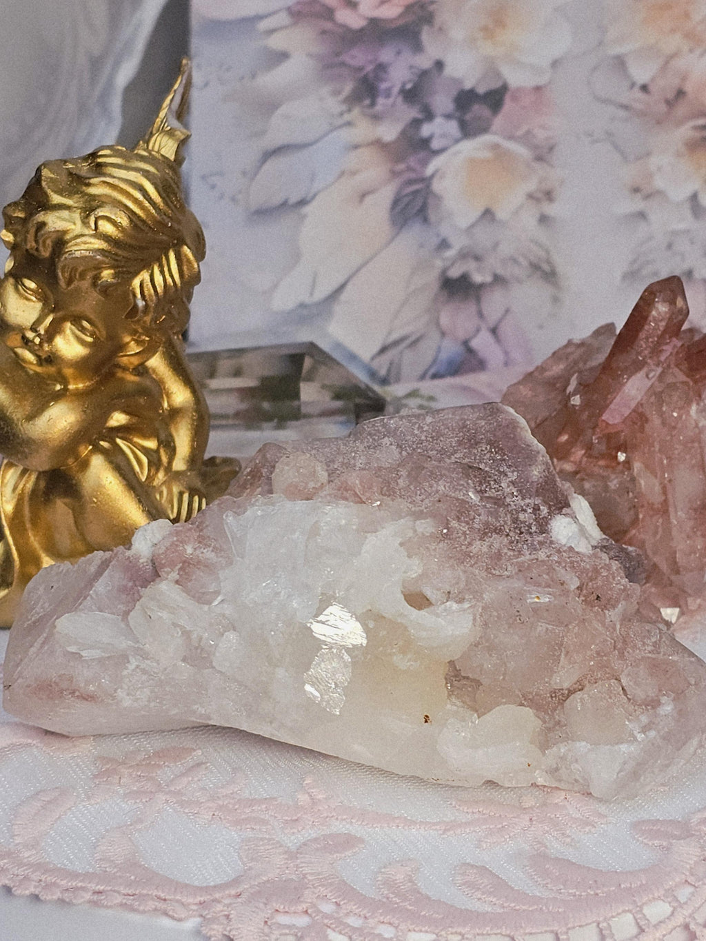 Rare Pink Sugar Apophyllite Crystal Cluster, Flashy Sparkly Gem, India