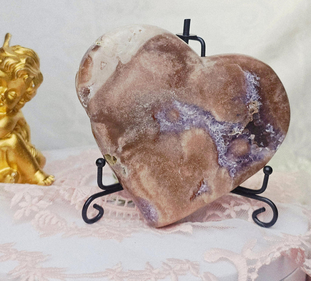 Brazilian Pink Amethyst Druzy Heart, Crystal Decor, 4.5 Inches