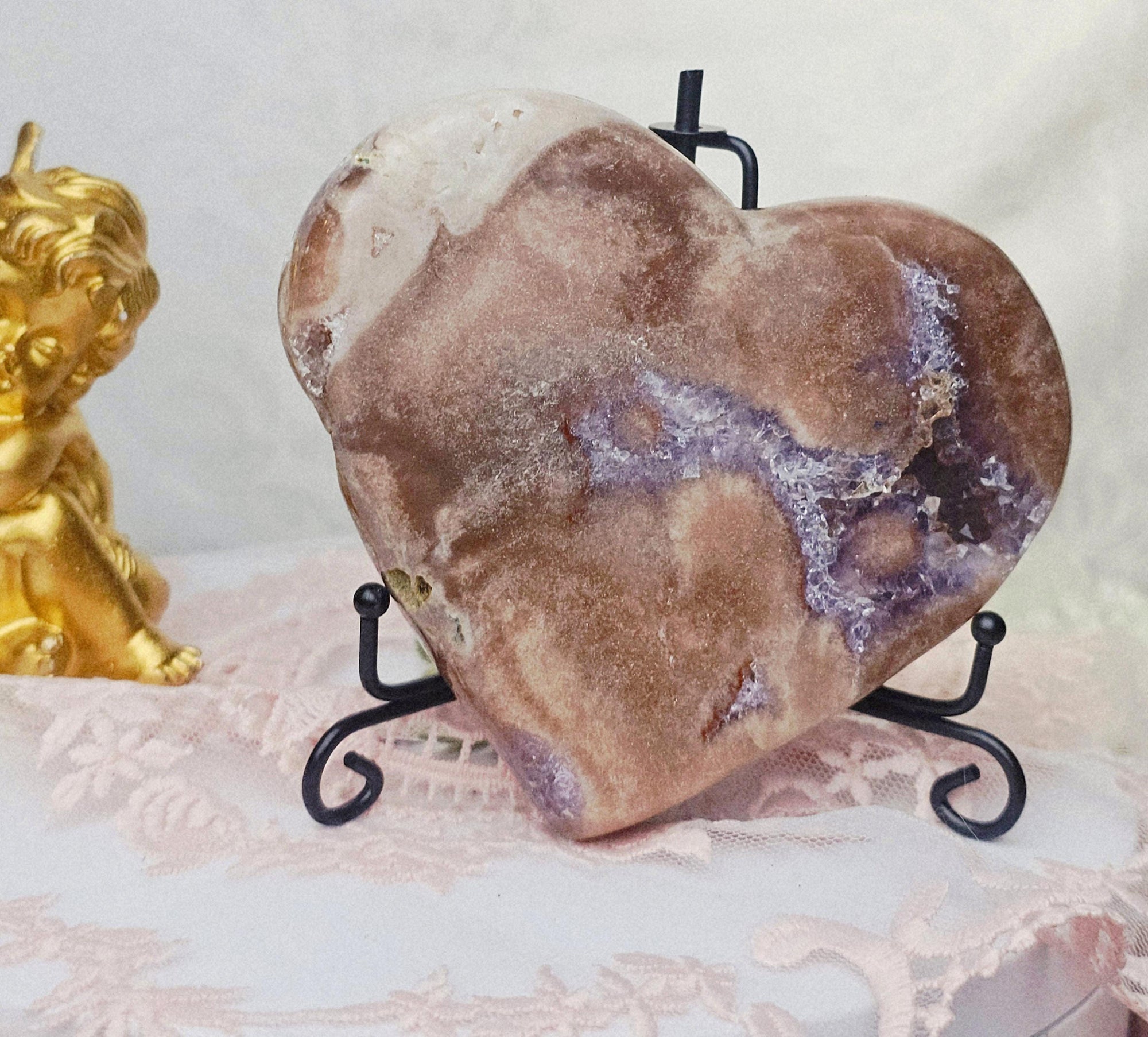 Brazilian Pink Amethyst Druzy Heart, Crystal Decor, 4.5 Inches