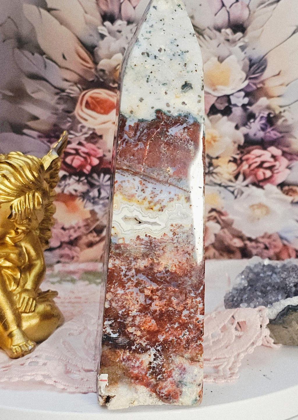 Rare Pink Amethyst Moss Agate Tower, Crystal Point, Crystals, Healing crystals, Calming