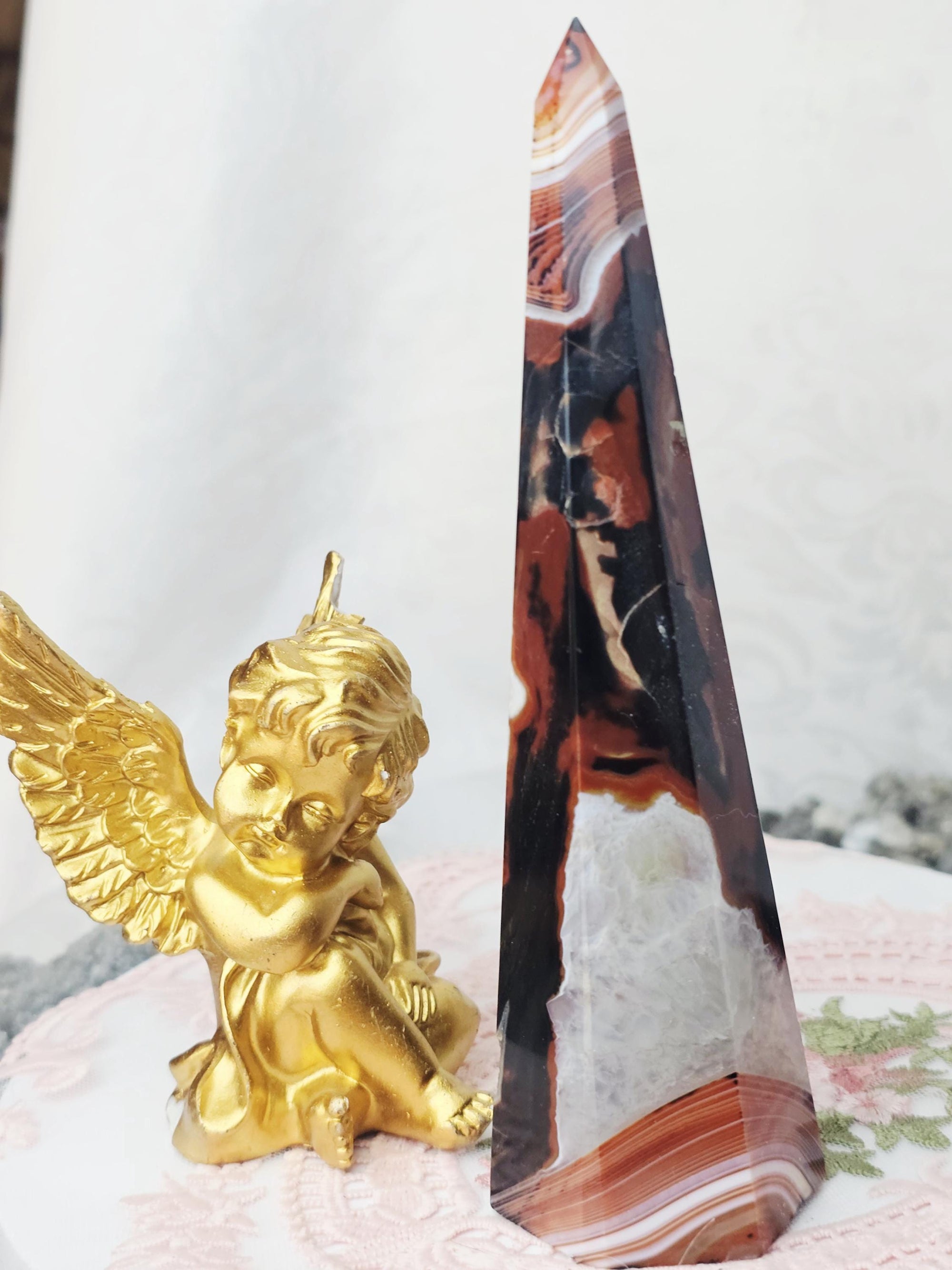 Sardonyx Carnelian Tower, Carnelian Towers , Orange and Black Sardonyx, Crystal Gift