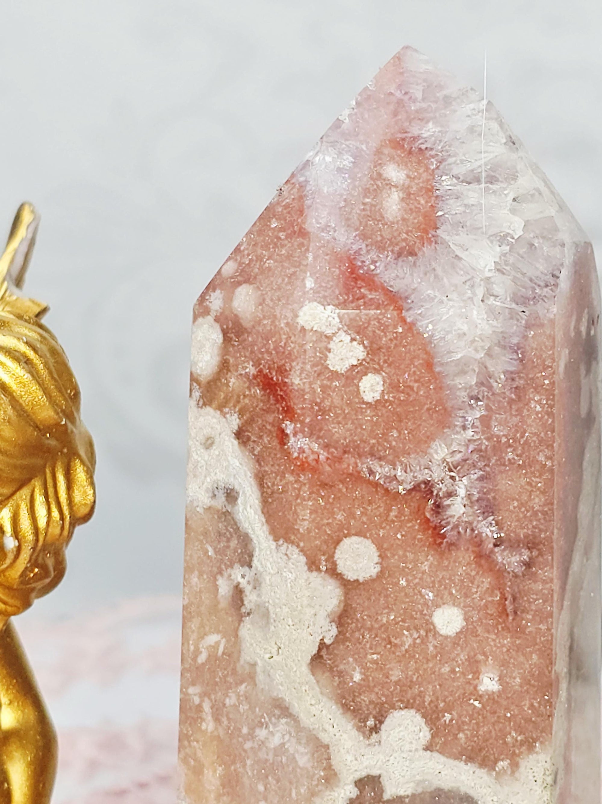 Pink Amethyst Tower, Golden Healer Druzy Crystal, Reiki Infused