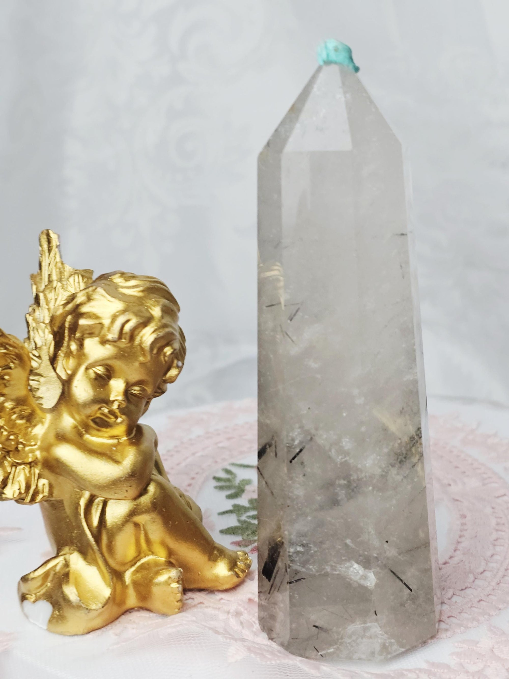 Rutilated Quartz Tower , Black Tourmaline Tower, Crystal