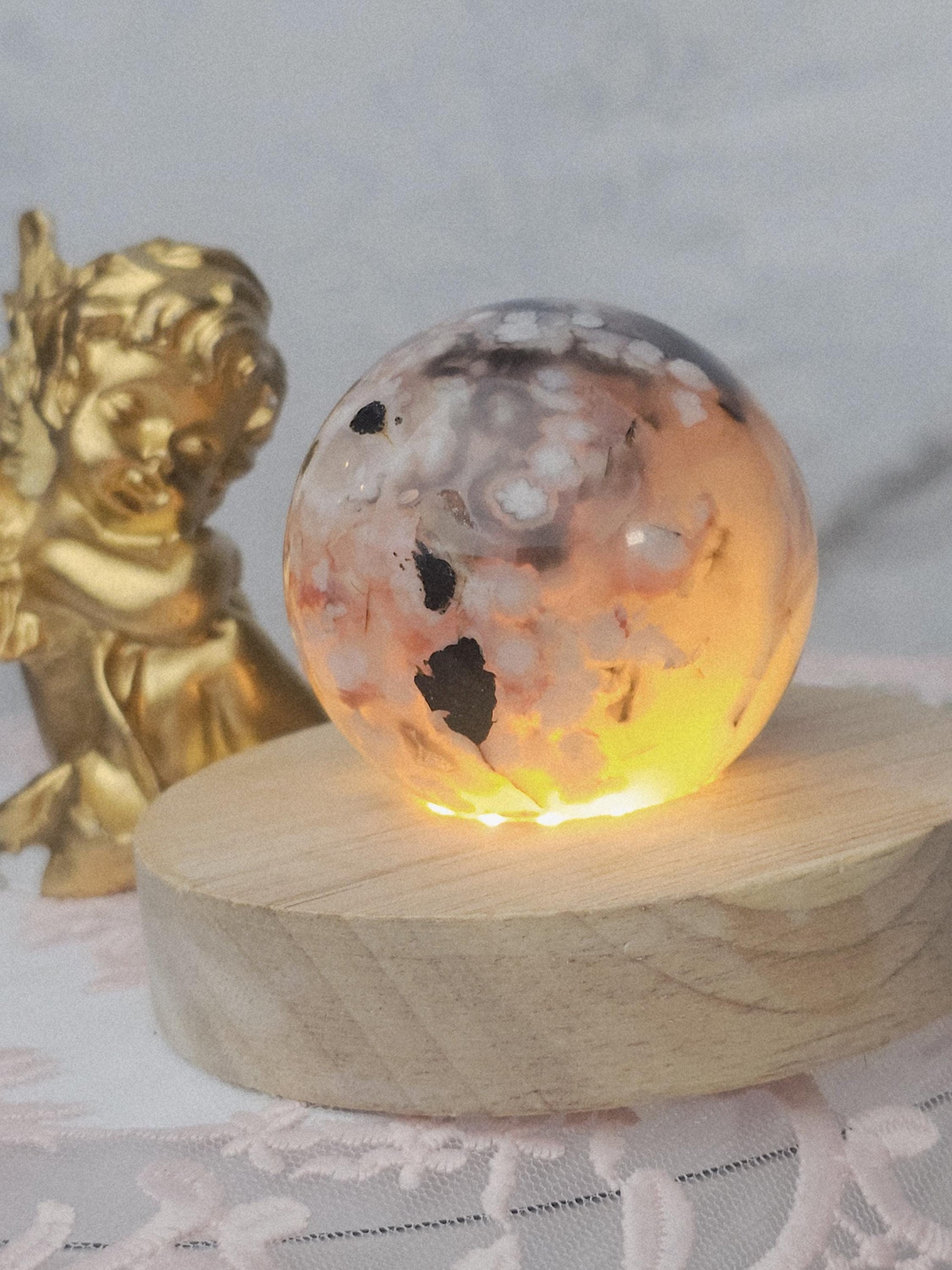 Black Flower Agate Sphere, Crystal Ball Crystals, Gift