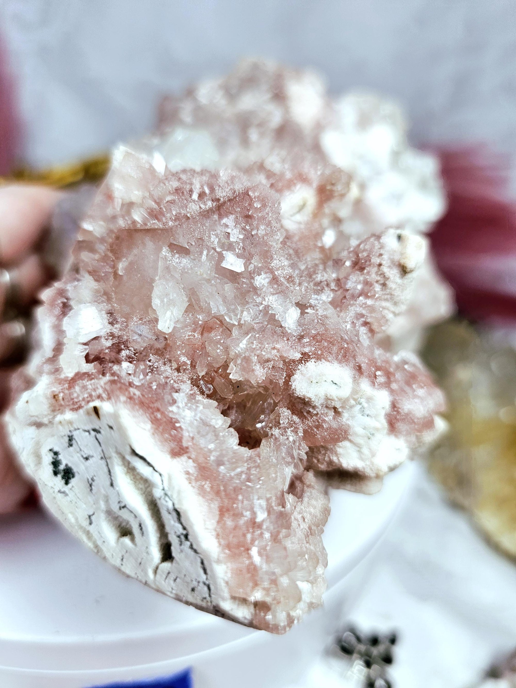 Rare Pink Cotton Candy Sugar Apophyllite Crystal Cluster from India