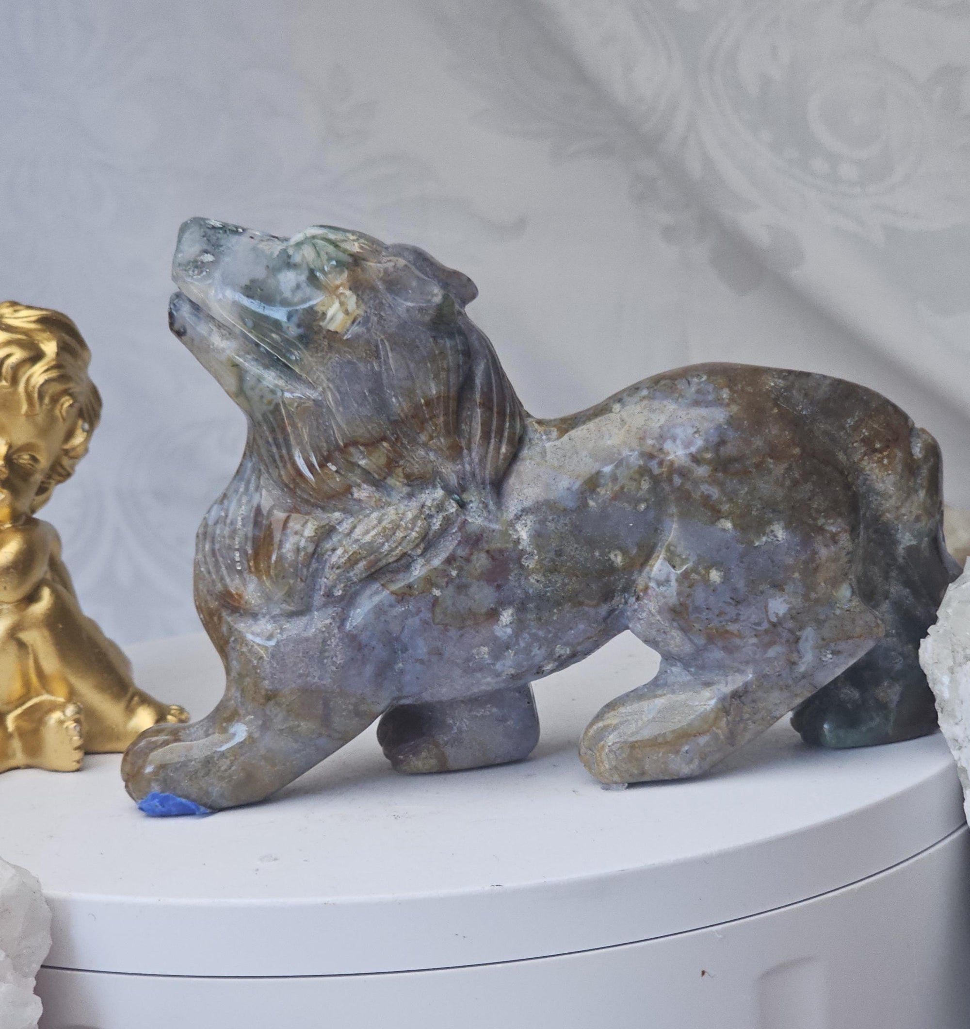 Colorful Druzy Ocean Jasper Wolf, Statement Piece, Wolf