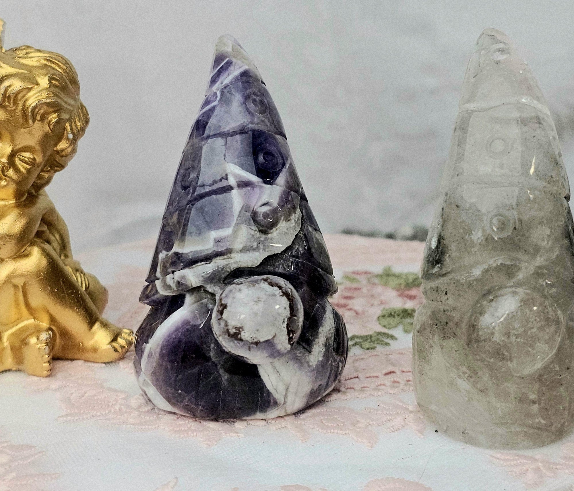 Lg Dream Amethyst or Garden Quartz Gnome, Gnomes, Crystal