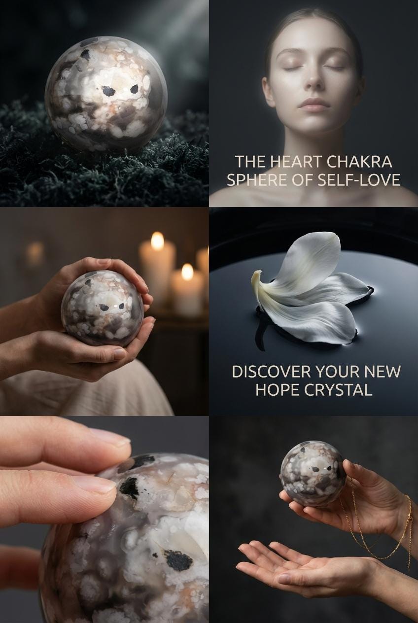 Black Flower Agate Sphere, Crystal Ball Crystals, Gift