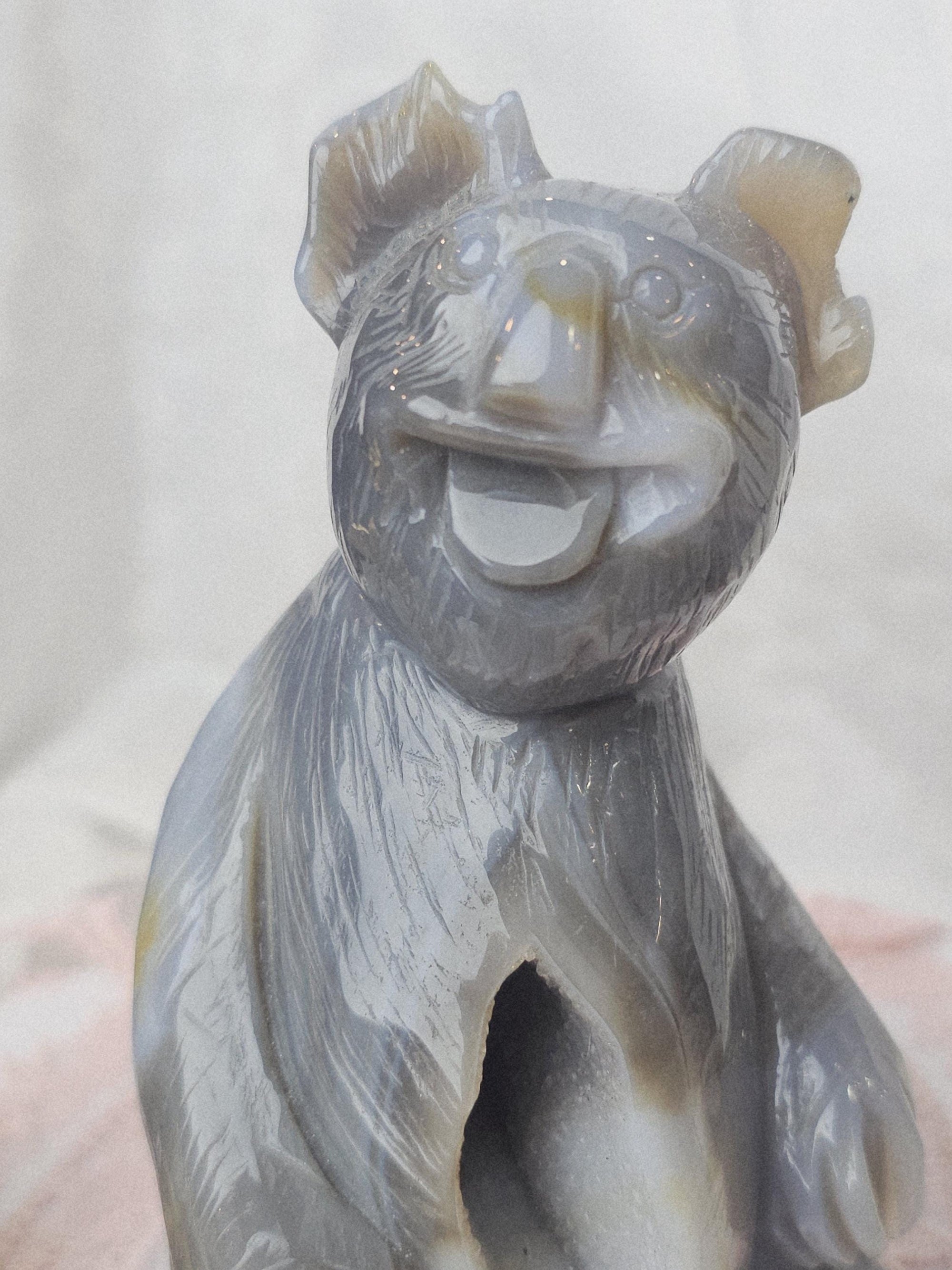 Banded Agate Koala,  Bear Statue, Druzy Agate Crystal, Home Decor, Sculpture, Koala