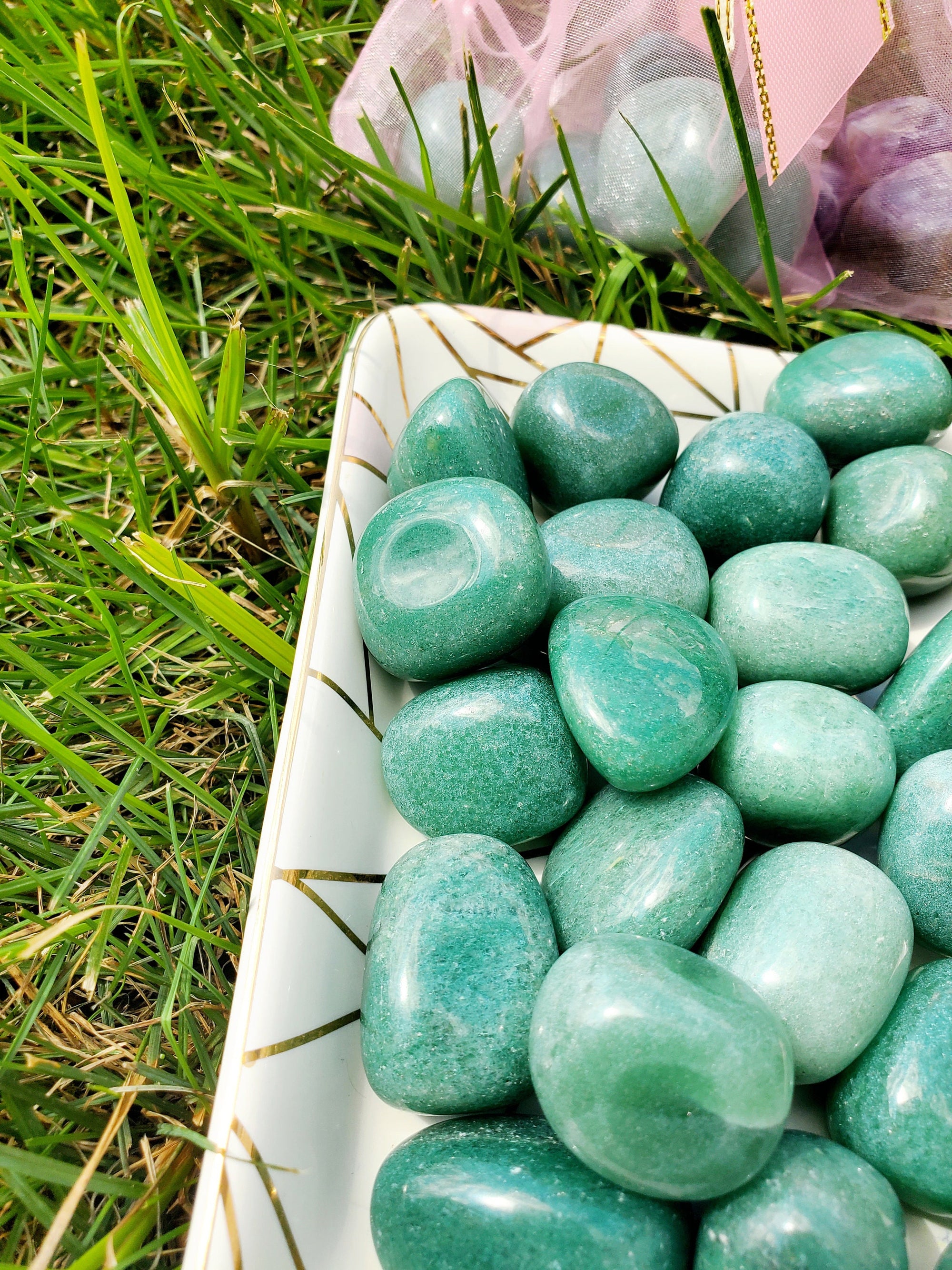 5 GREEN AVENTURINE Large Tumbled Stones Gift Bag,Heart Chakra, Good luck crystal,Positivity crystal, Abundance