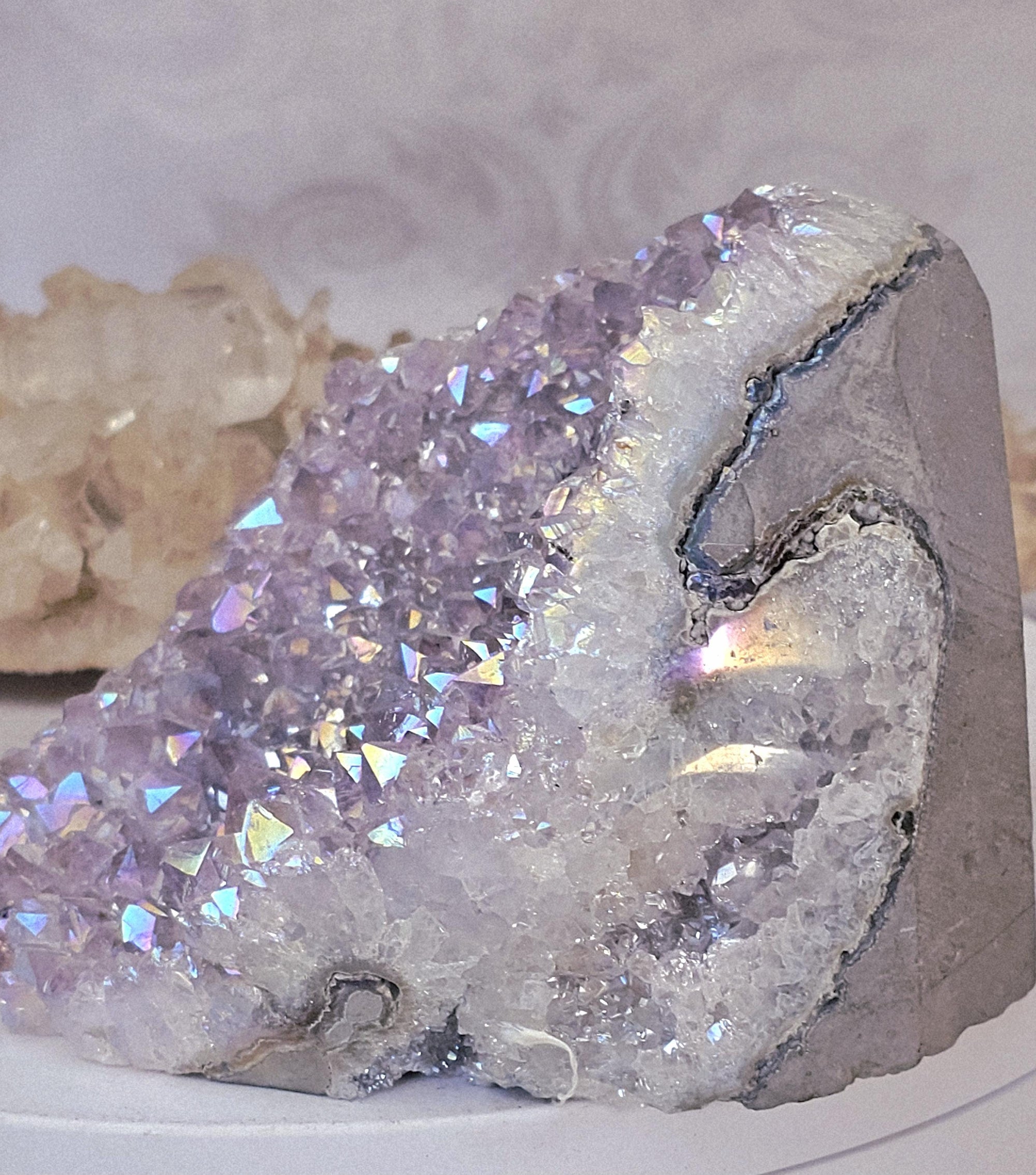 Rare Angel Aura Amethyst Cutbase, Angel Aura Amethyst, Statement Piece