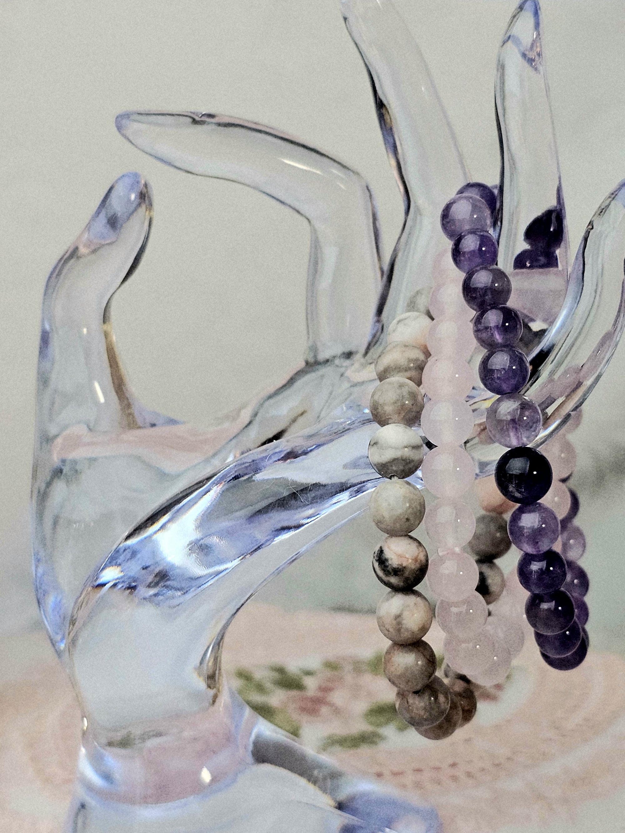 Amethyst & Pink Zebra Jasper Bracelet Set – Reiki Cleansed Gemstones