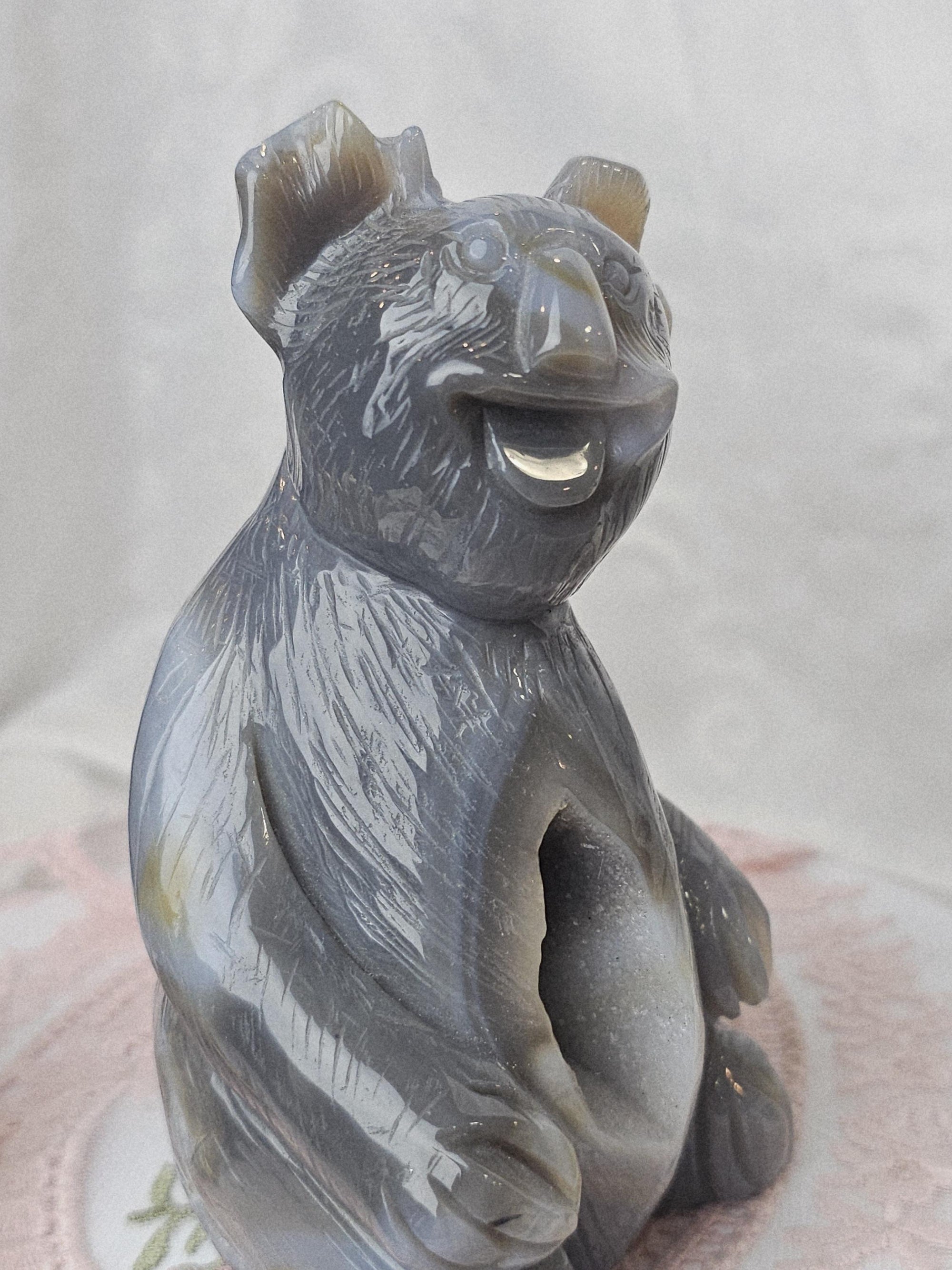 Banded Agate Koala,  Bear Statue, Druzy Agate Crystal, Home Decor, Sculpture, Koala