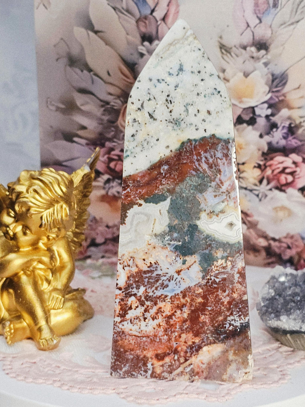 Rare Pink Amethyst Moss Agate Tower, Crystal Point, Crystals, Healing crystals, Calming