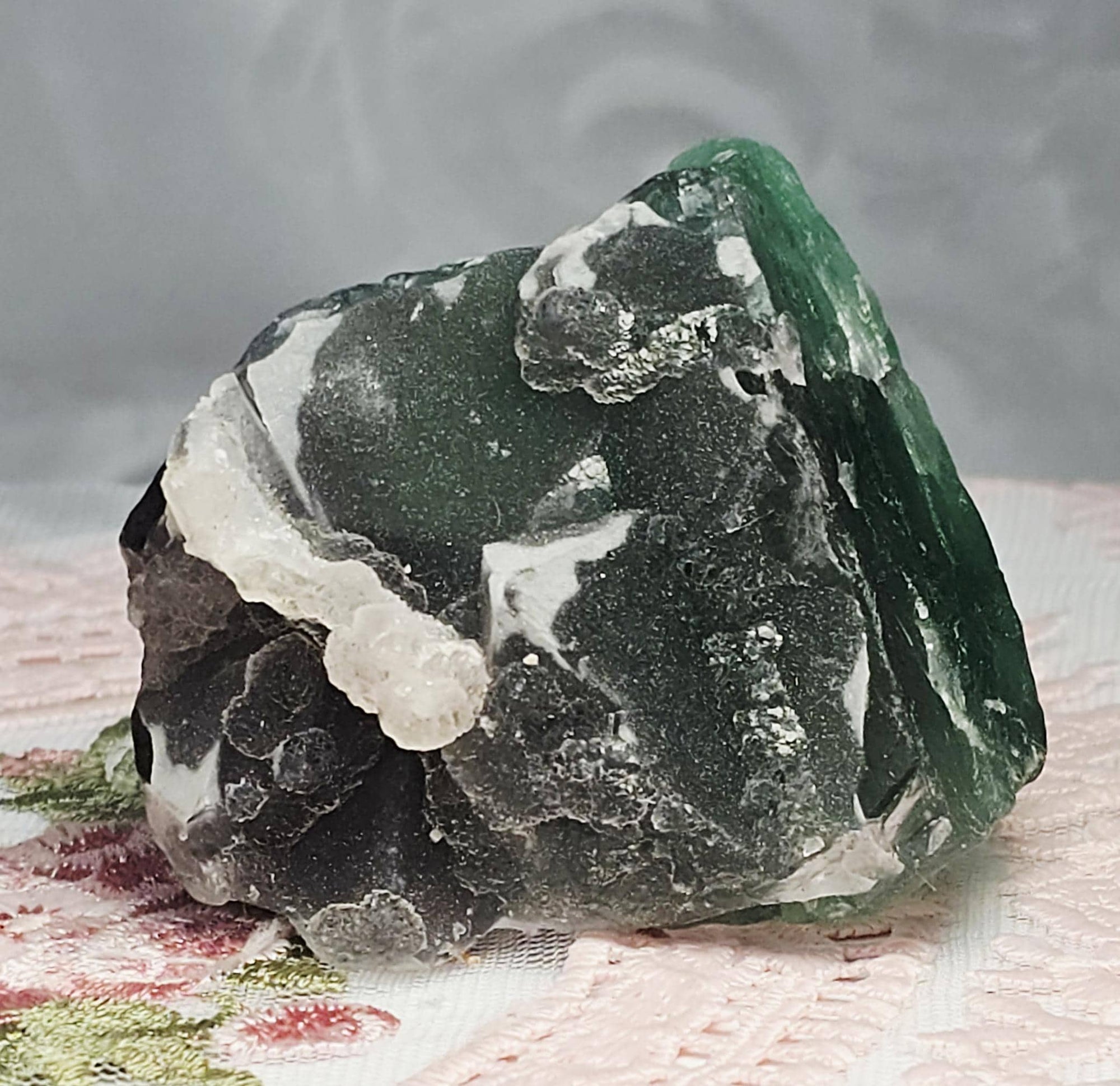 Fujian Fluorite Specimen, Green and Purple Crystal with Calcite