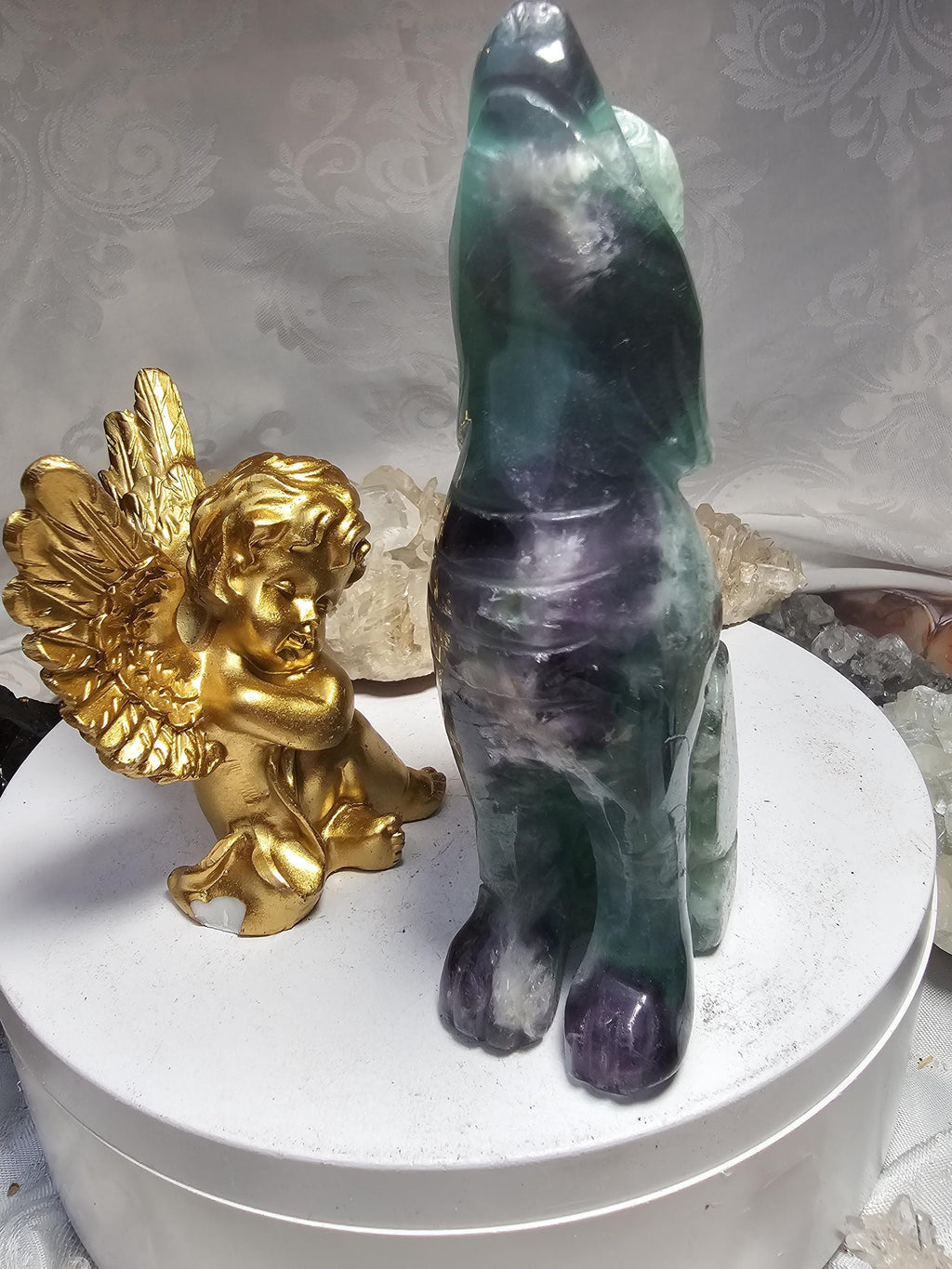 Fluorite Wolf, Crystal Wolf , Handmade, Crystal