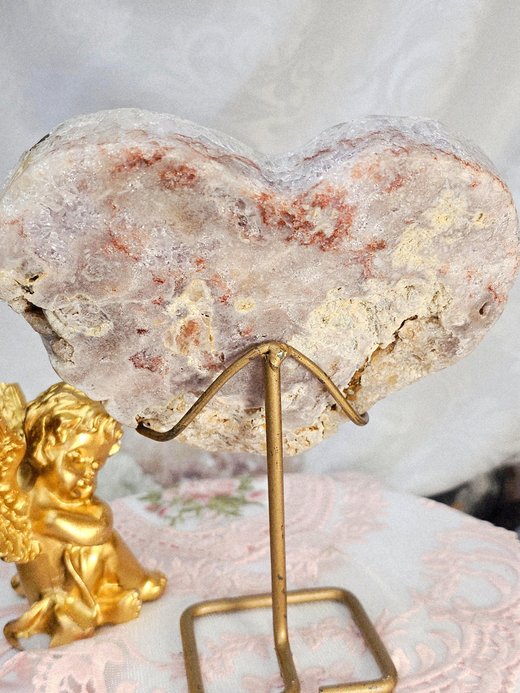 Pink Amethyst Druzy Heart on Rose Gold Stand