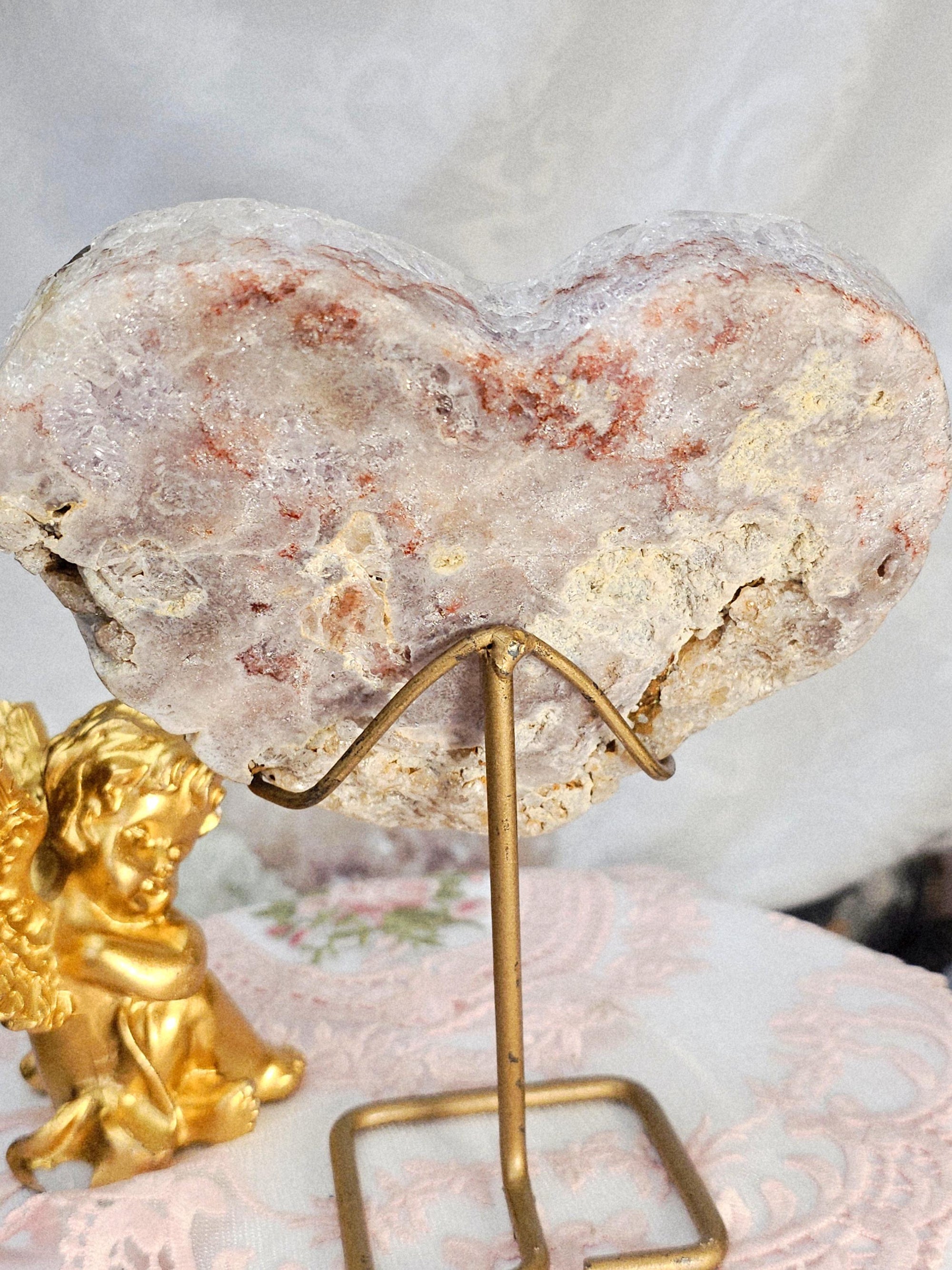 Pink Amethyst Druzy Heart on Rose Gold Stand