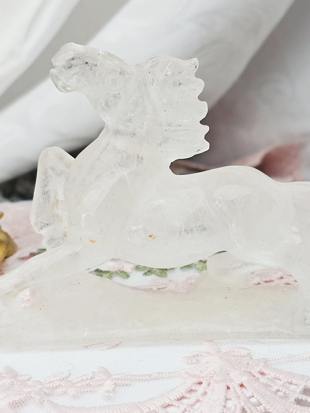 Clear Quartz Horse with Golden Healer