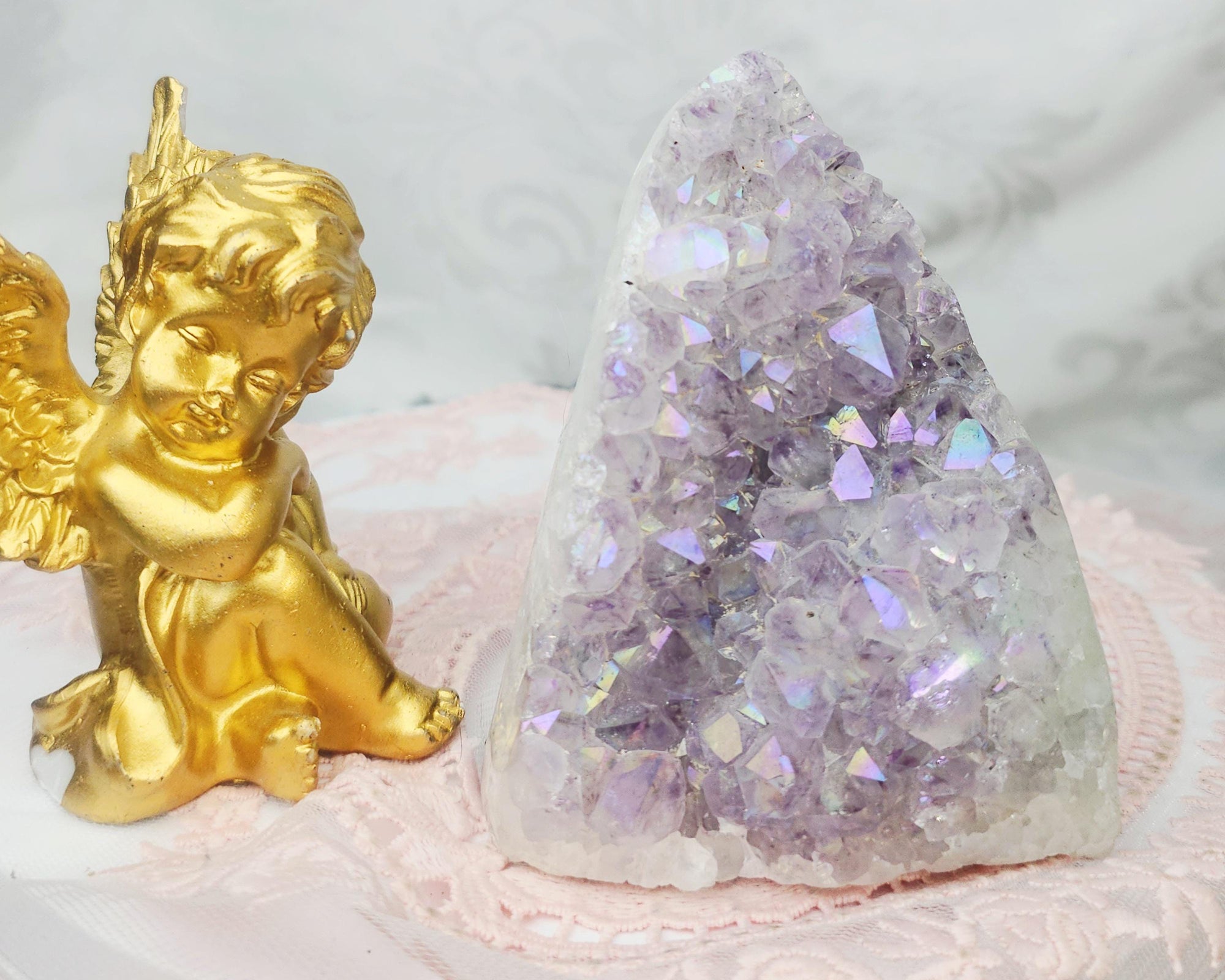 Rare Angel Aura Amethyst Cutbase, Angel Aura Amethyst, Statement Piece