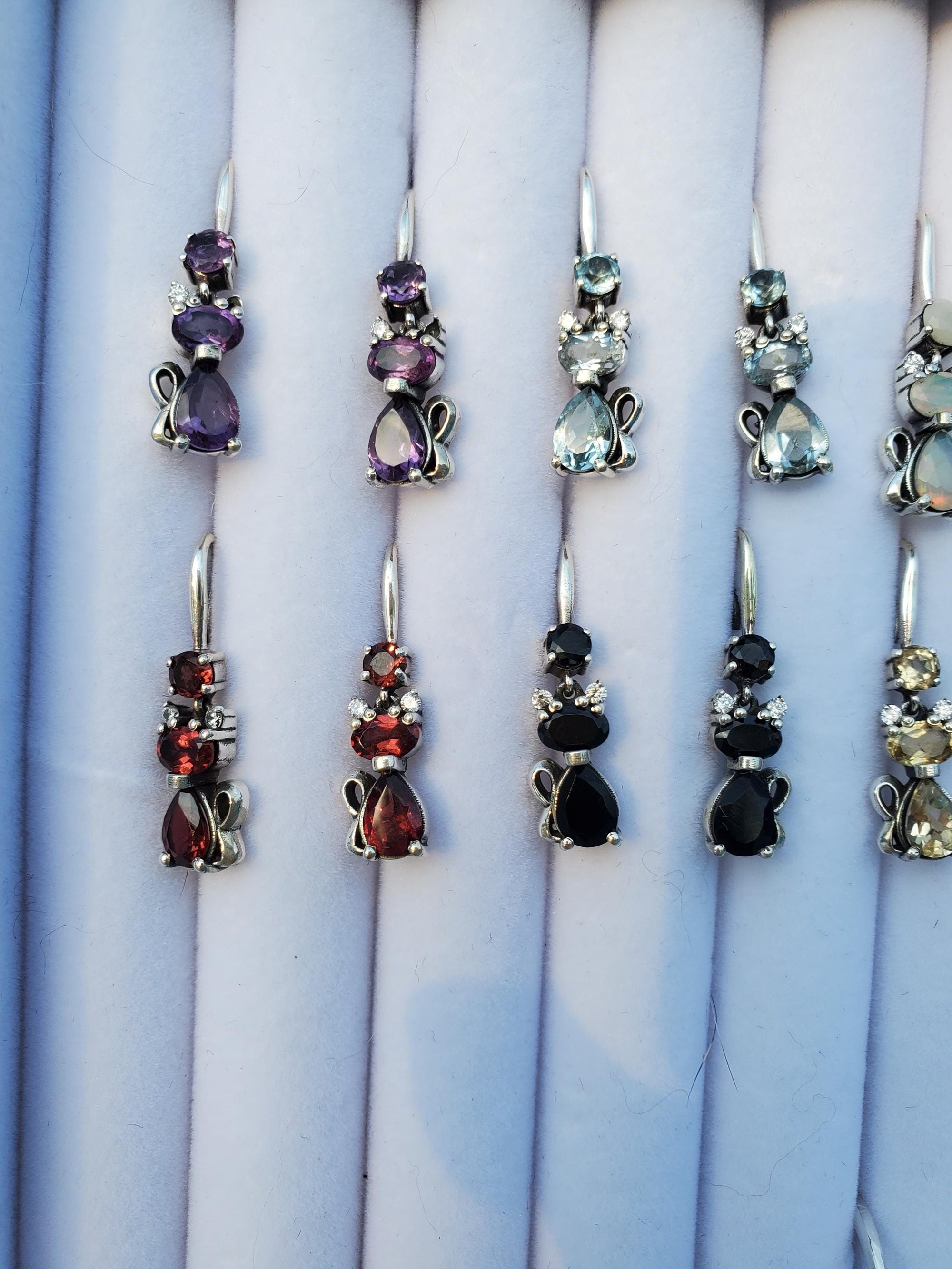 Crystal Cat Earrings, 925 Silver, Handmade