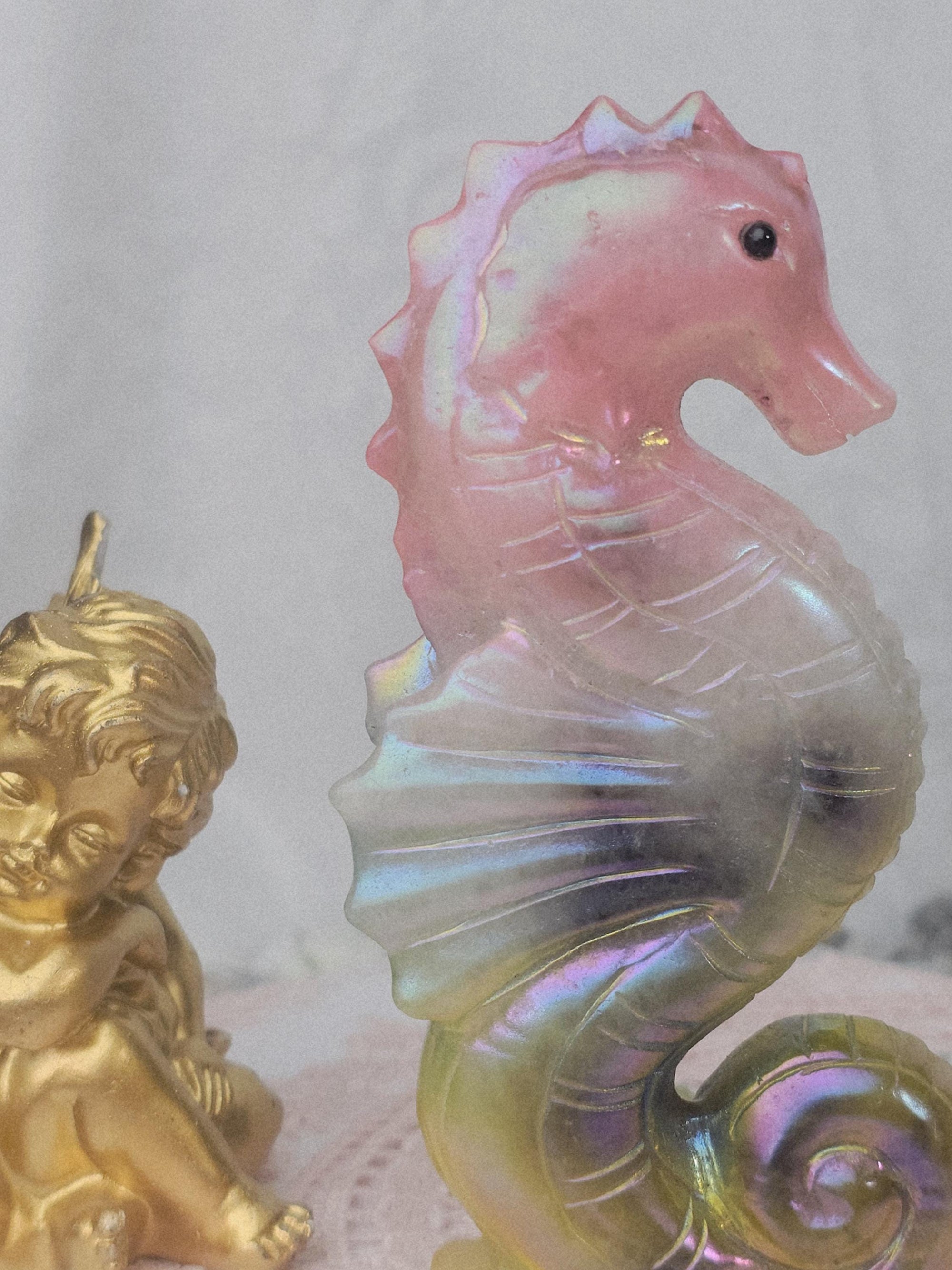 Lg Aura Clear Quartz Seahorse, Home Decor, Aura Clear Quartz Crystal, Crystals