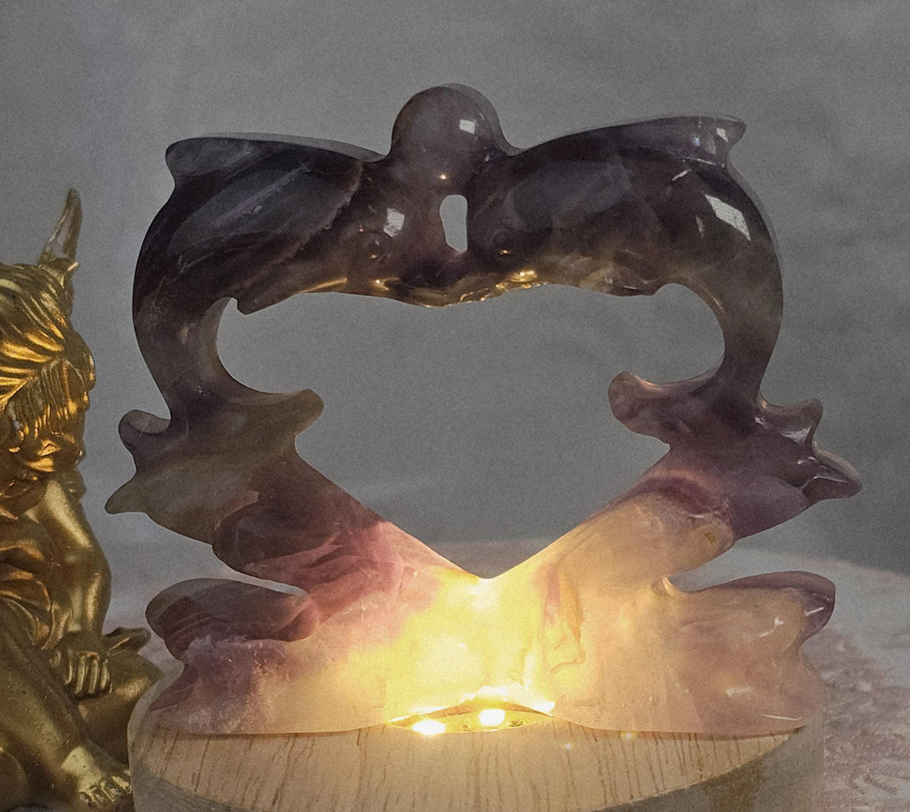 Fluorite Dolphins ,  Crystal Dolphins Handmade, Crystal, Dolphin Sculpture