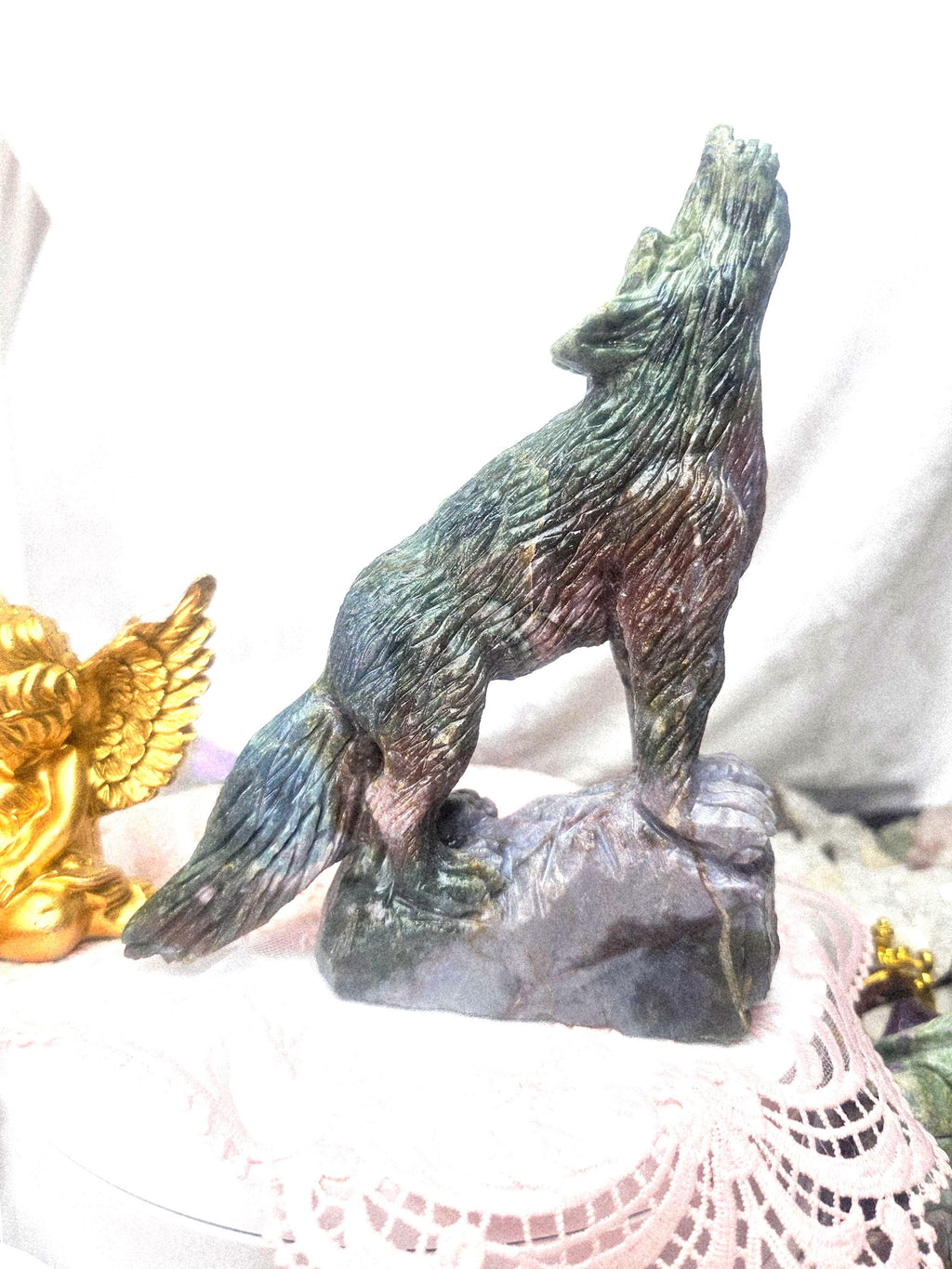 Colorful Druzy Ocean Jasper Wolf, Statement Piece, Wolf