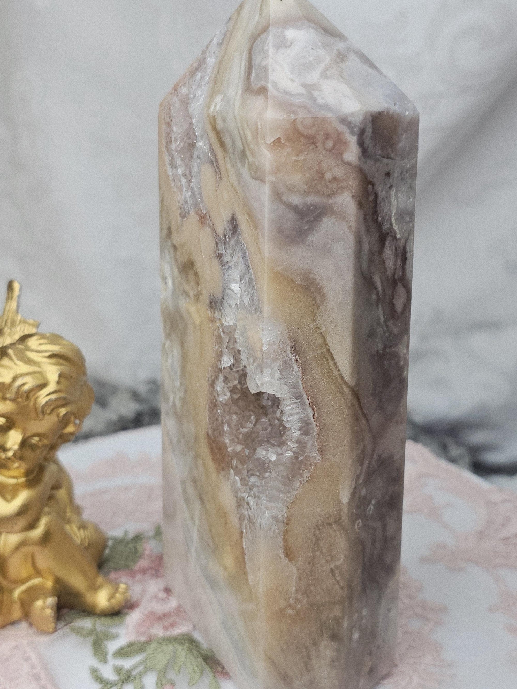 Ex LG Pink Amethyst Tower, Druzy Tower, Crystal Tower ,Gift