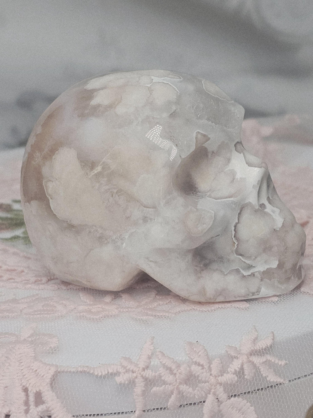 Flower Agate Skull  / Cherry Blossom / High Quality / Crystal Energy / Chakra Stone / Crystal Healing / Meditation Stone