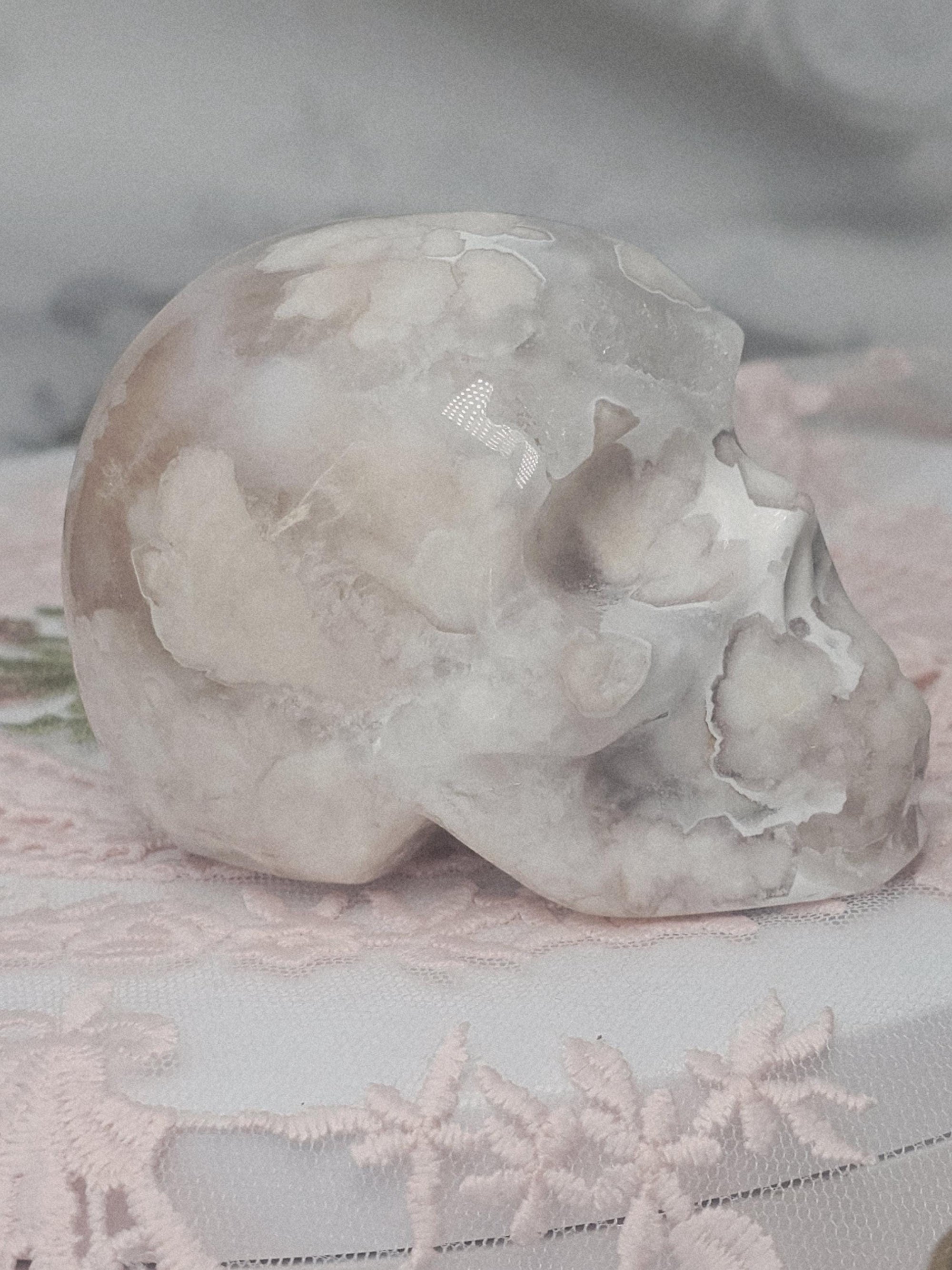 Flower Agate Skull  / Cherry Blossom / High Quality / Crystal Energy / Chakra Stone / Crystal Healing / Meditation Stone