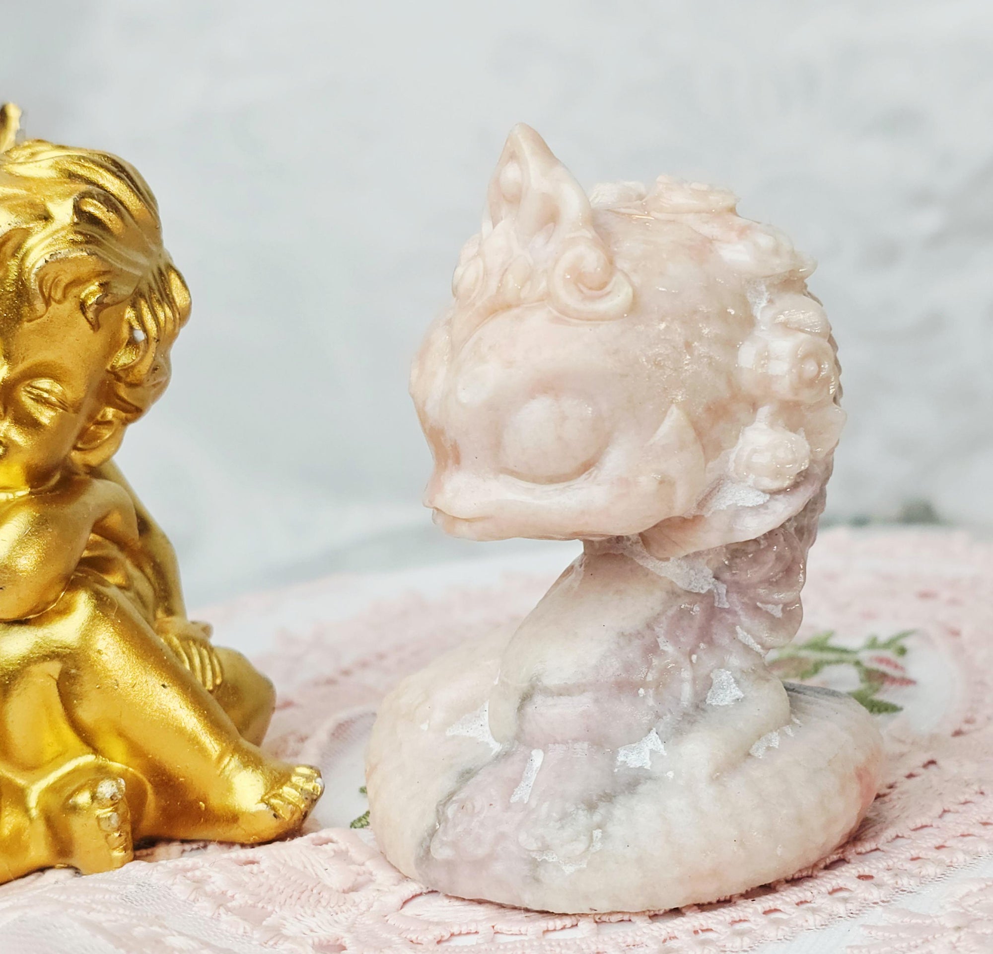 Pink Opal Snake Dragon, Pink Opal, Pink Dragon, Crystal Sculpture, Snake ,Dragon