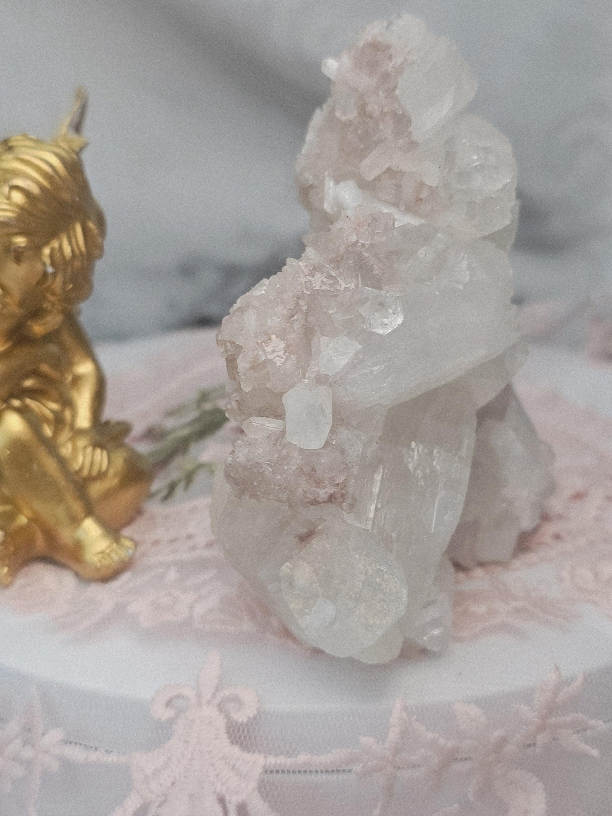 RARE Pink Sugar Apophyllite with Stillbite from India , Apophyllite, Crystal, Crystal