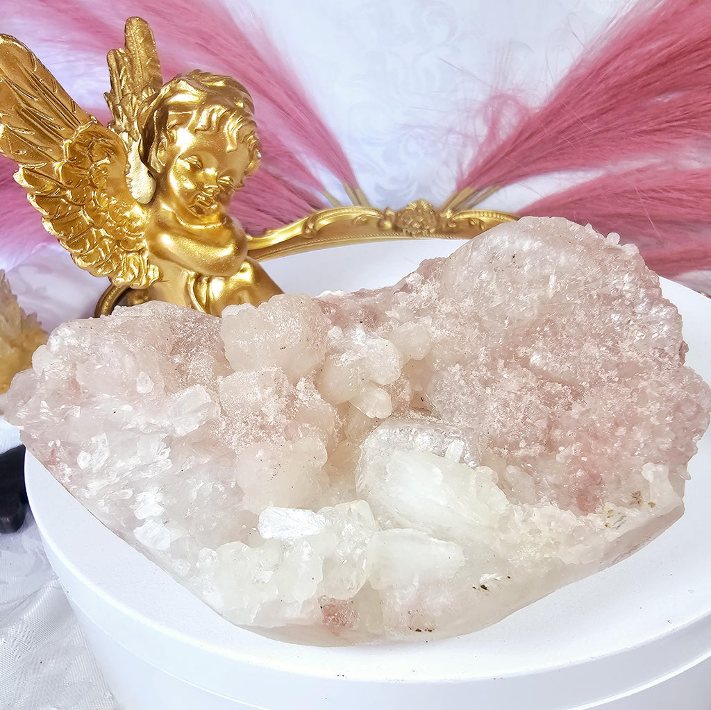 Rare Pink Cotton Candy Sugar Apophyllite Crystal Cluster, India