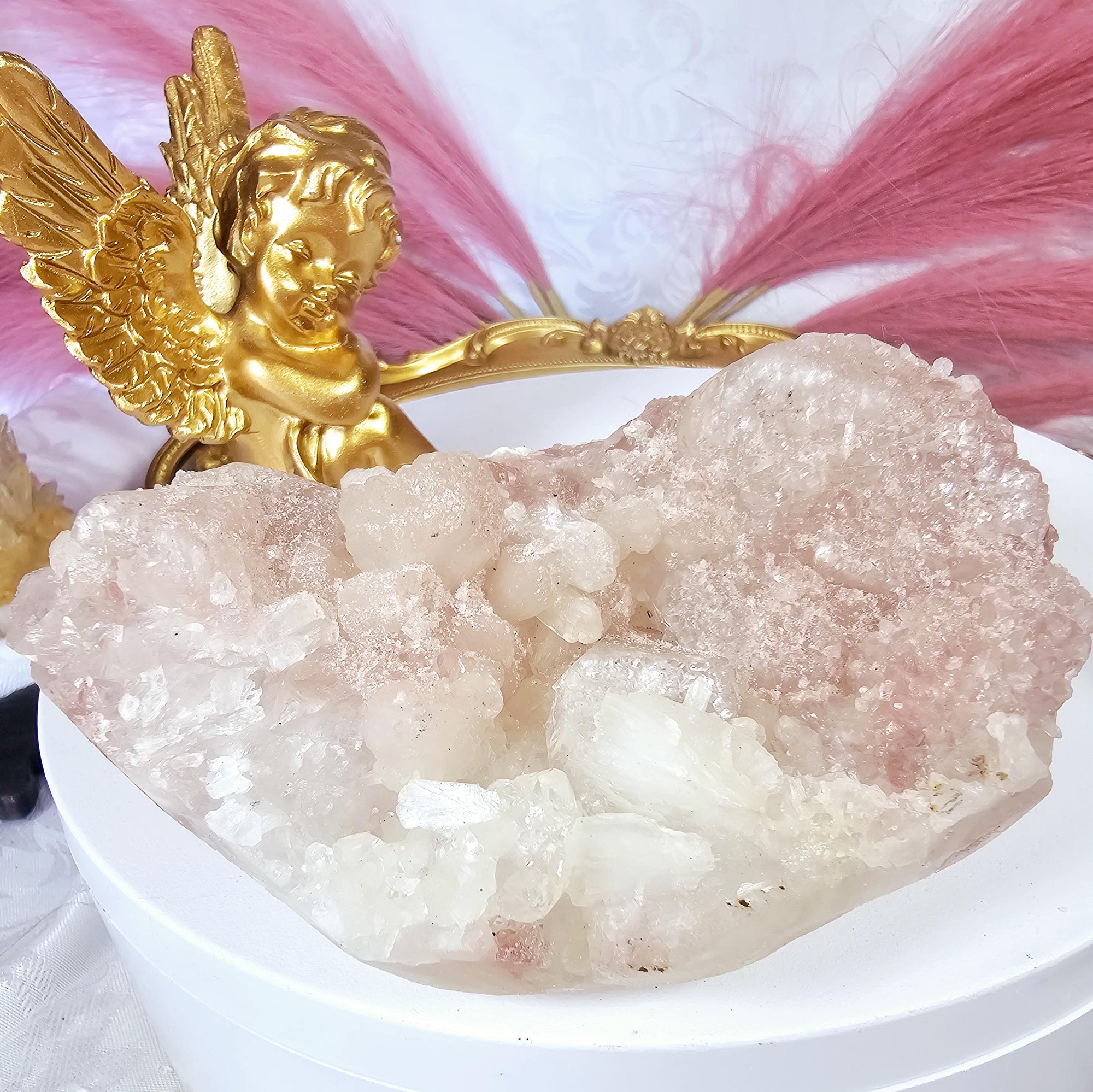 Rare Pink Cotton Candy Sugar Apophyllite Crystal Cluster, India