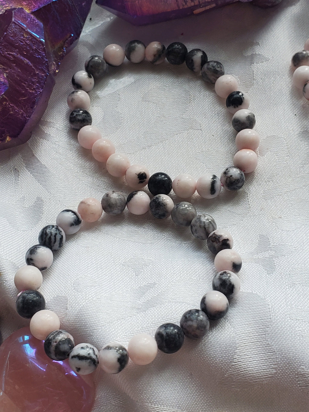 Pink Zebra Jasper Bracelet 9mm- Round Beads - Birthstone Jewelry, Crystal Bracelet, Beaded Jewelry, Gemstone Bracelet