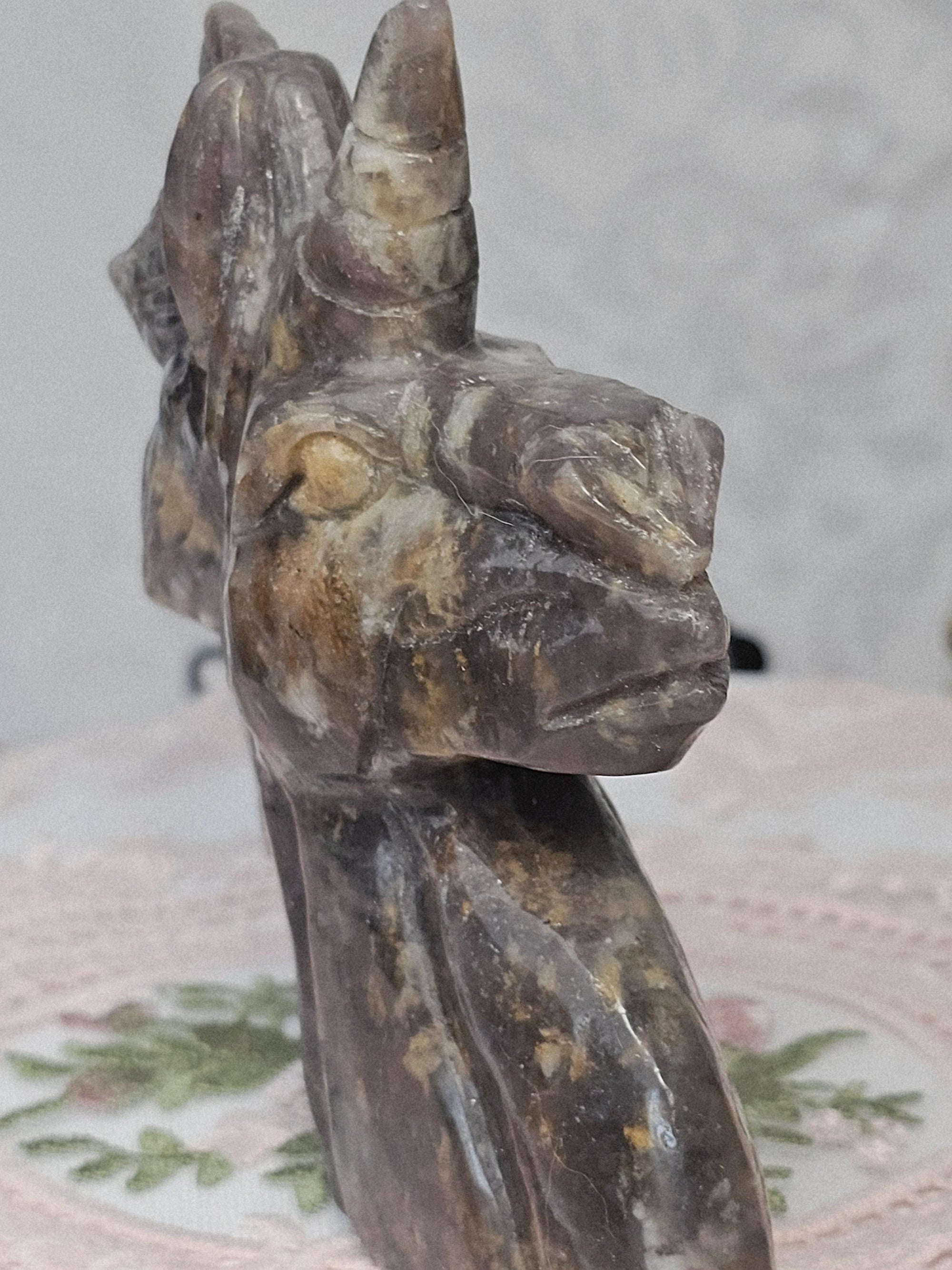 Rare Unicorn Stone Unicorn Carving, Pink Tourmaline Lepidolite Crystal