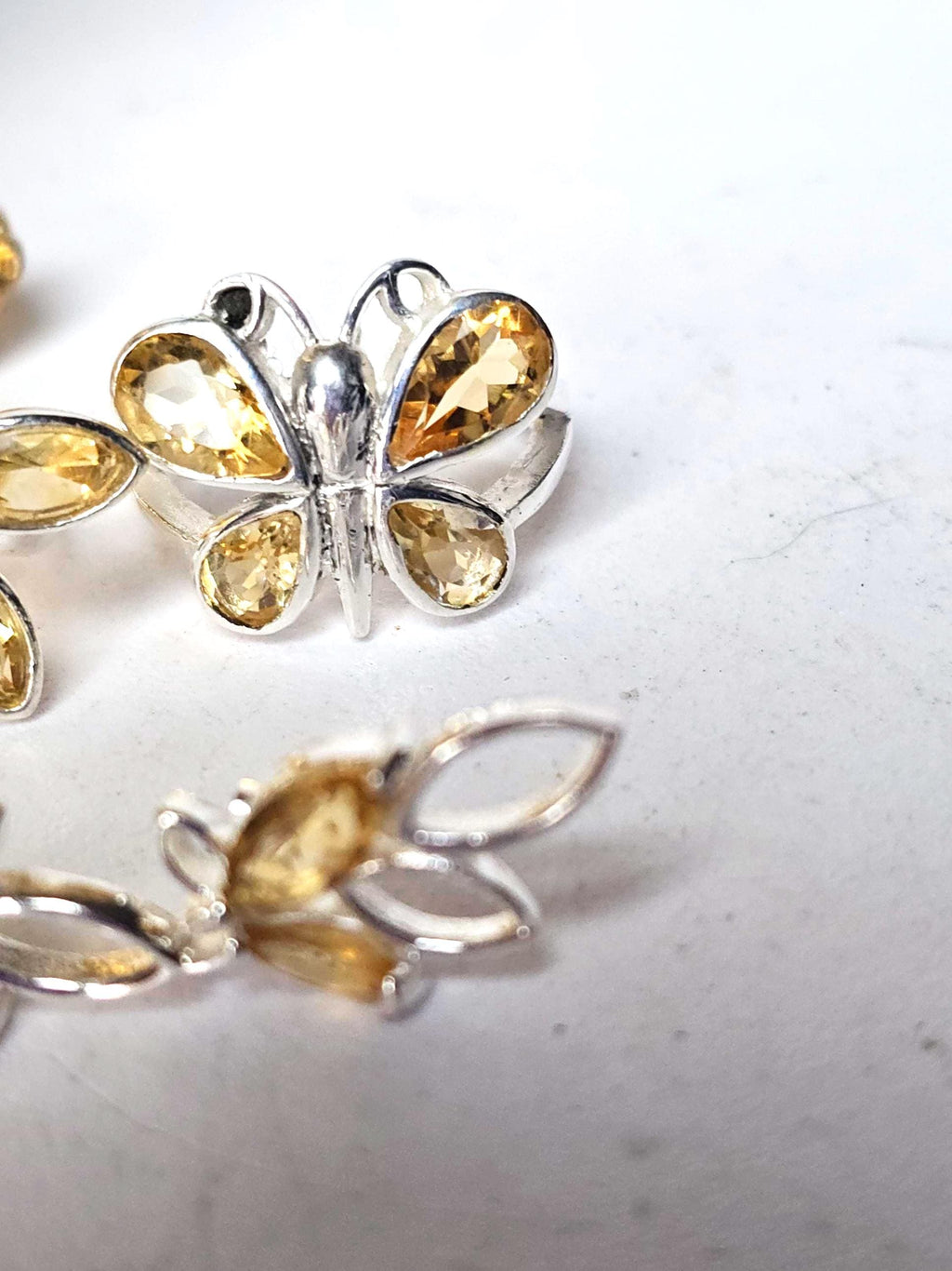 Citrine Ring Set, Butterfly Ring, Earrings, Jewelry Set