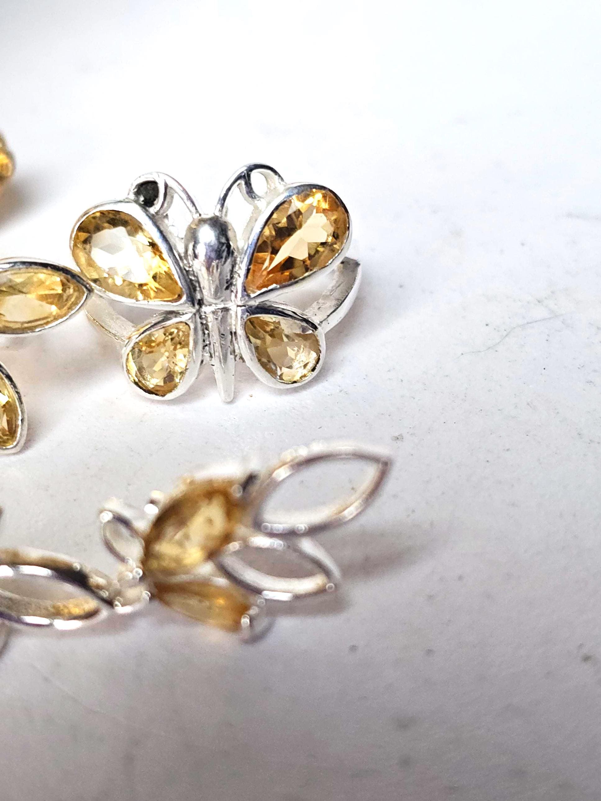 Citrine Ring Set, Butterfly Ring, Earrings, Jewelry Set