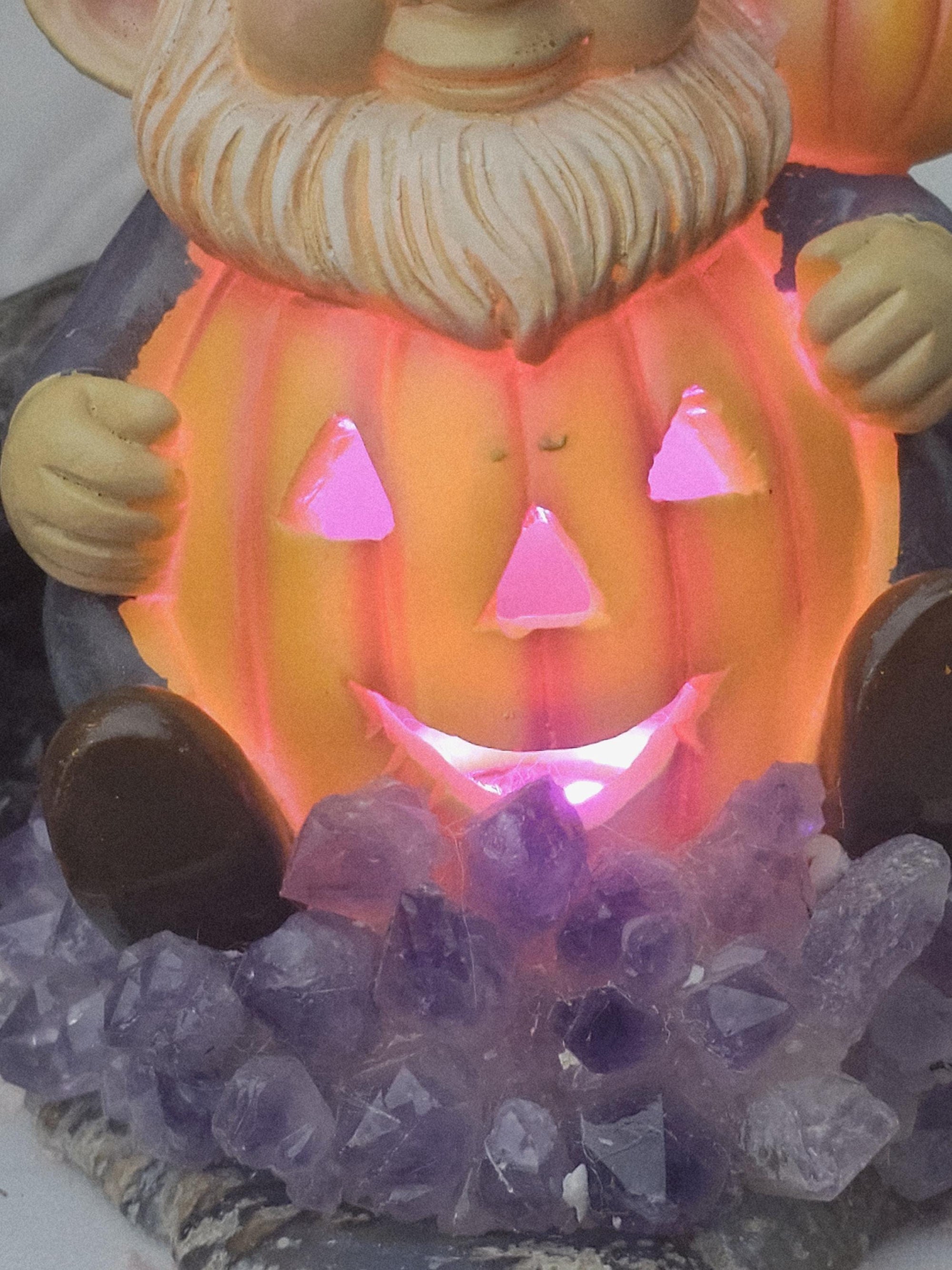 Halloween Gnome Amethyst and Agate Base Lamp, Hand Painted Decoration, Cute Halloween Decorations, Home Decor, Gnome