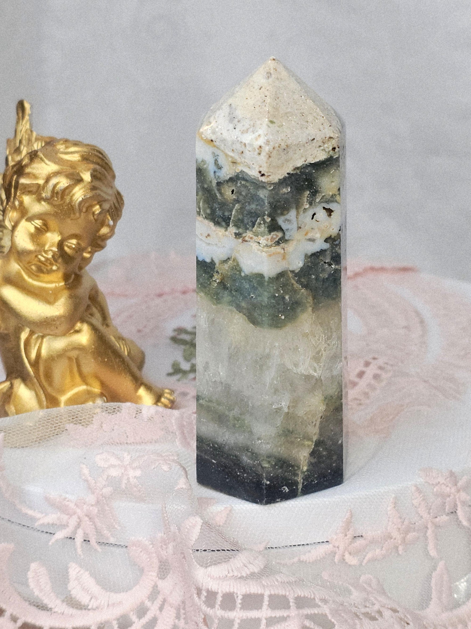 Colorful Druzy Ocean Jasper Tower with Quartz Rainbows
