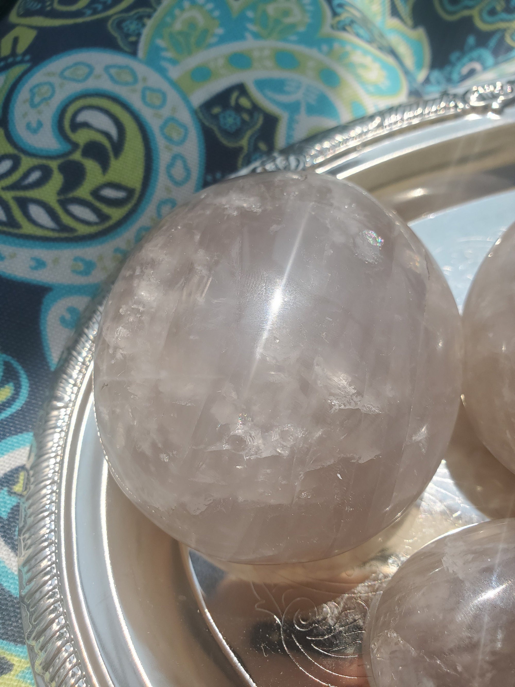 Blue Rose Quartz with Rainbows Crystal Palm Stone, Blue Rose Quartz Crystals, Crystal, Gifts