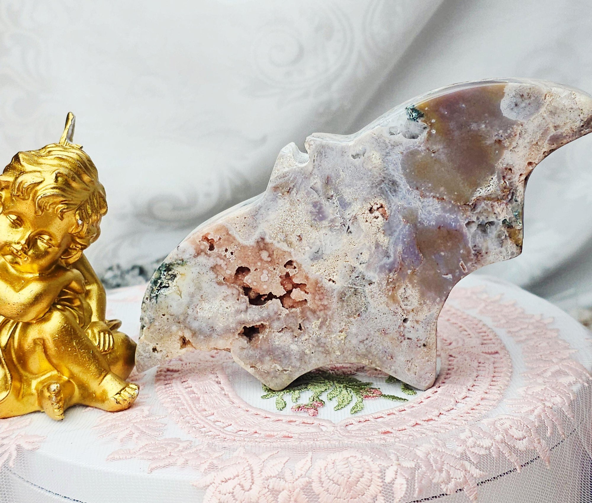 Pink Amethyst Bat, Druzy Bat, Crystal ,Gift, Bat Sculpture