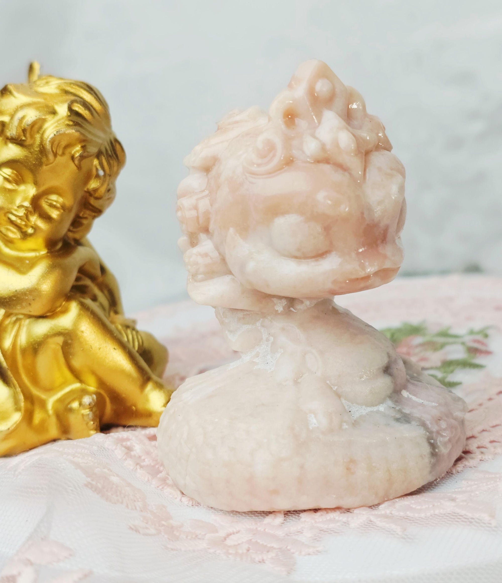 Pink Opal Dragon Snake Crystal Sculpture, Lucky Stone