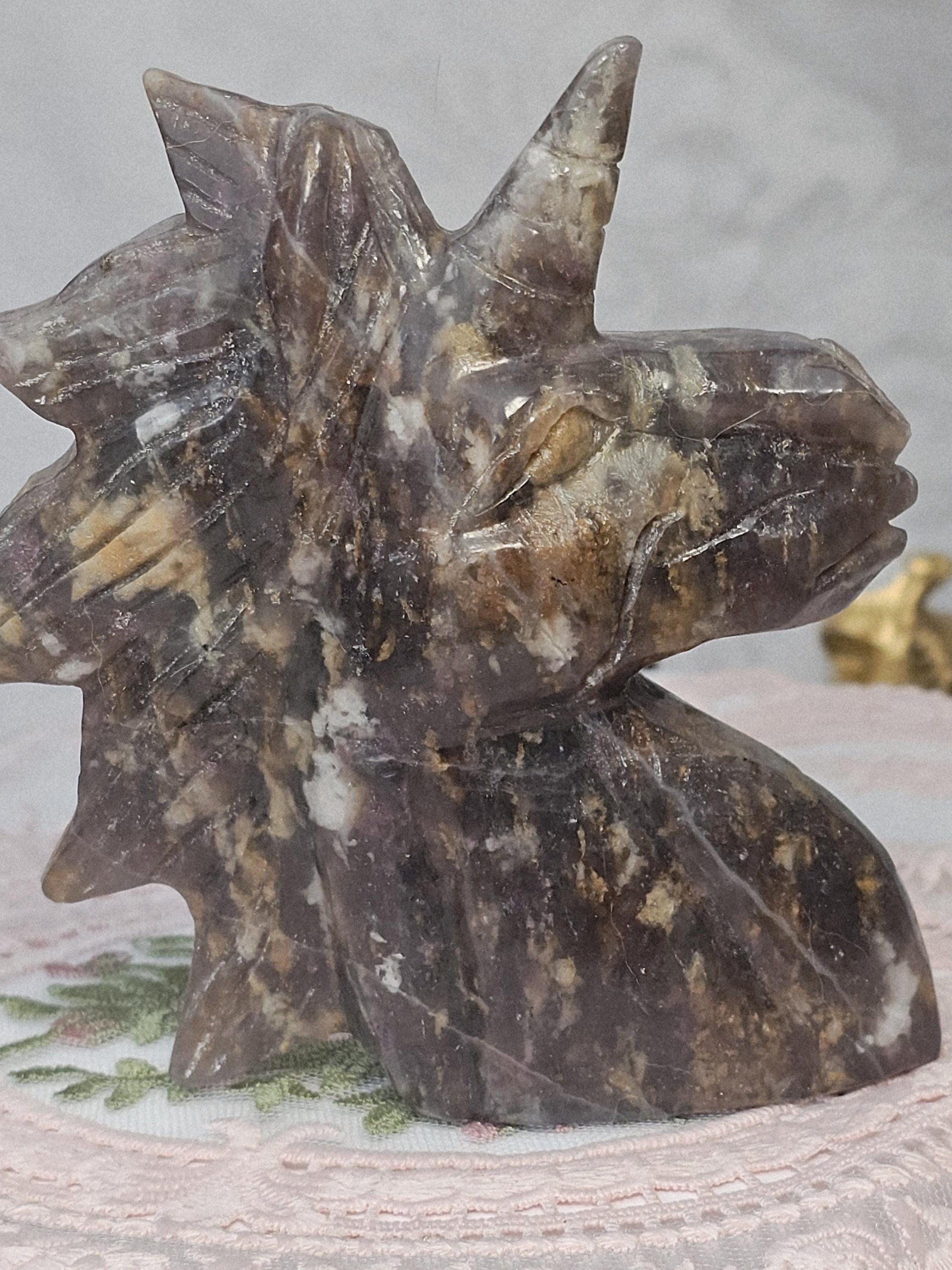 Rare Unicorn Stone Unicorn Carving, Pink Tourmaline Lepidolite Crystal
